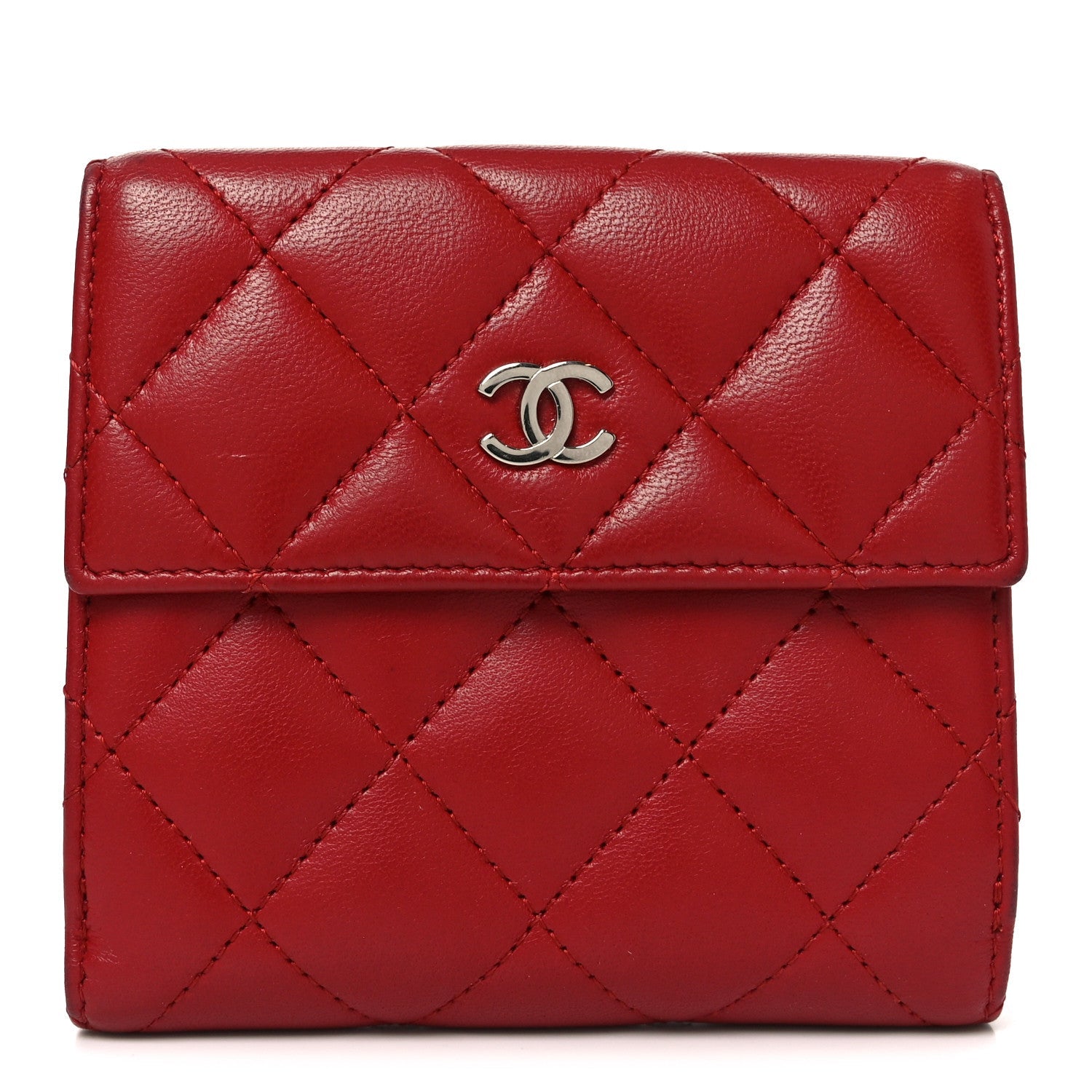 Lambskin Quilted Compact French Flap Wallet Red