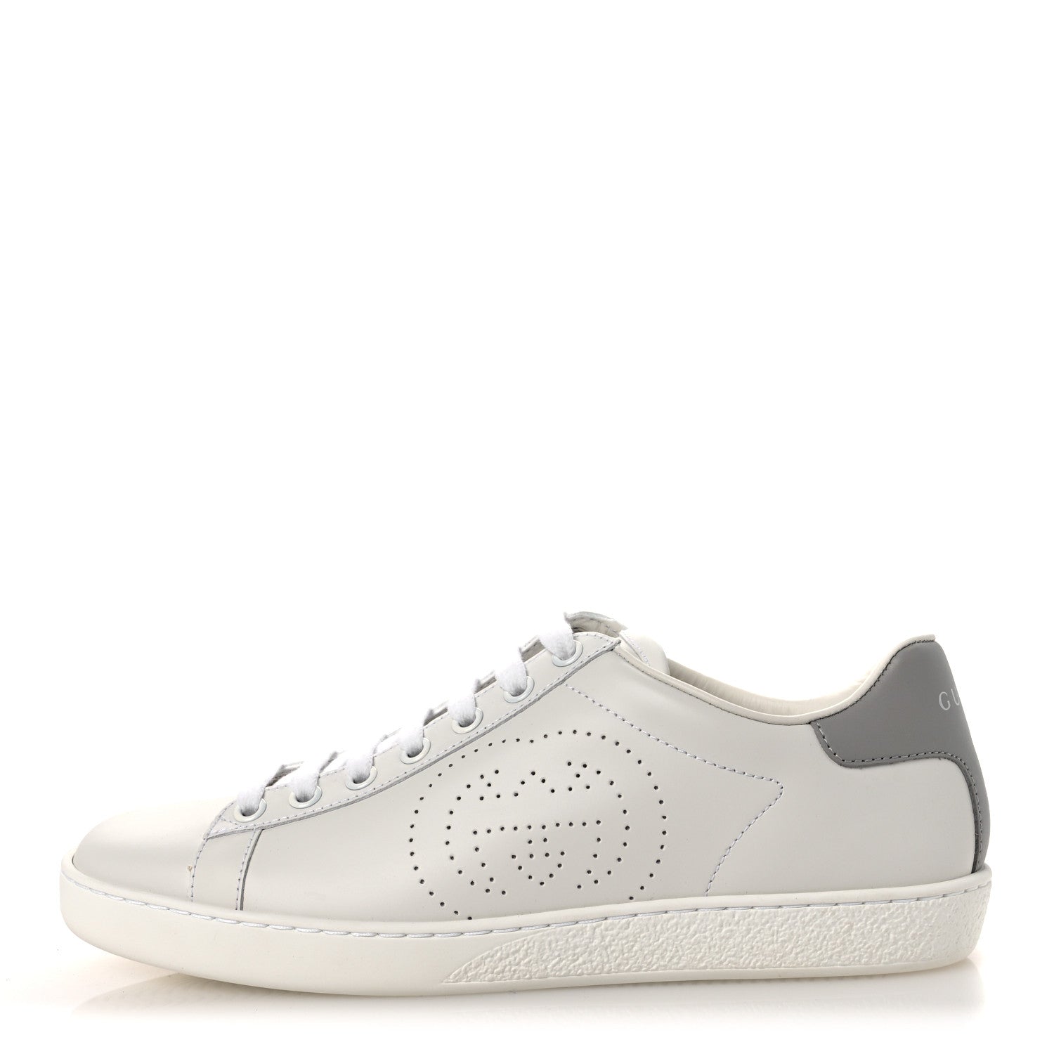 Gucci Calfskin Interlocking G Perforated Womens Ace Sneakers 37 White Grey Sky