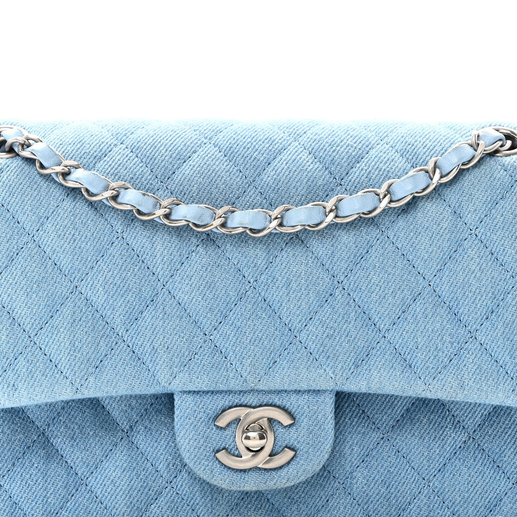 Chanel Denim Quilted Medium Double Flap Light Blue