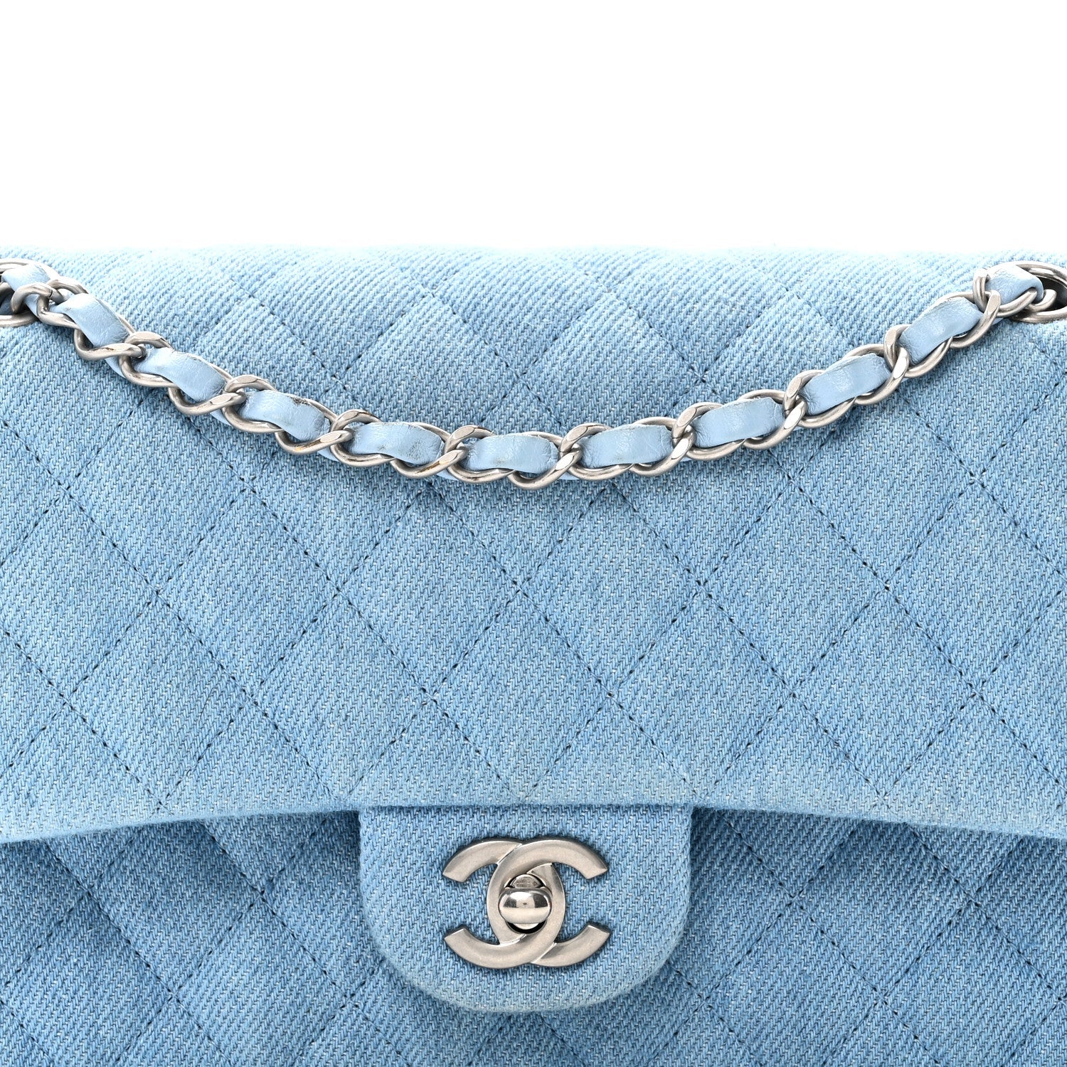 Chanel Denim Quilted Medium Double Flap Light Blue