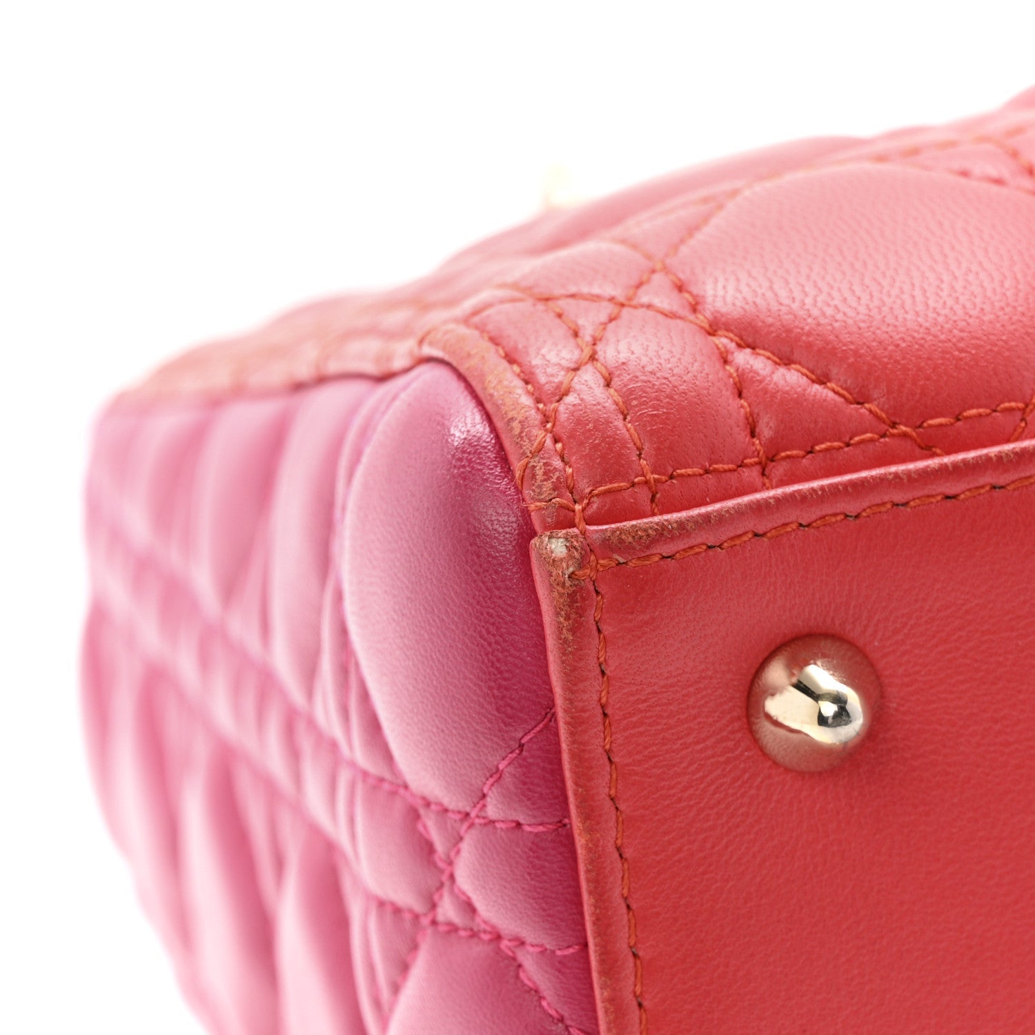 Christian Dior Lambskin Cannage Medium Bi-Color Lady Dior Orange Fuchsia