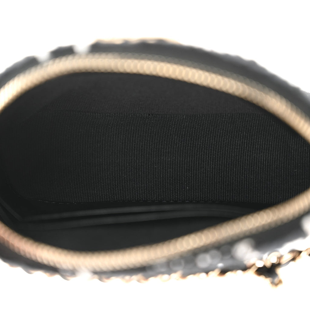 Chanel Tweed Quilted Mini Clutch With Chain Black White