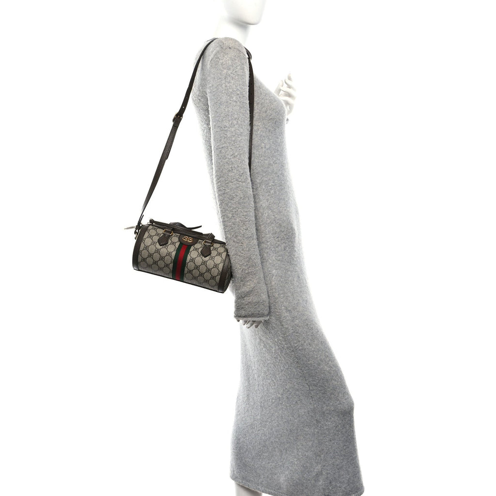 Gucci X BALENCIAGA BB Supreme Monogram Web Small Ophidia Boston Bag Beige New Acero