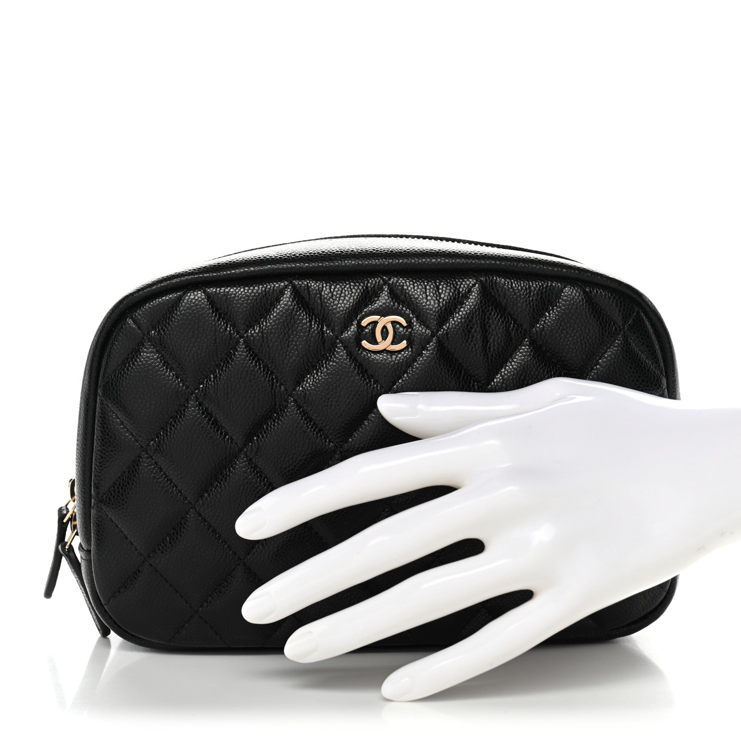 Caviar Quilted Medium Curvy Pouch Cosmetic Case Black