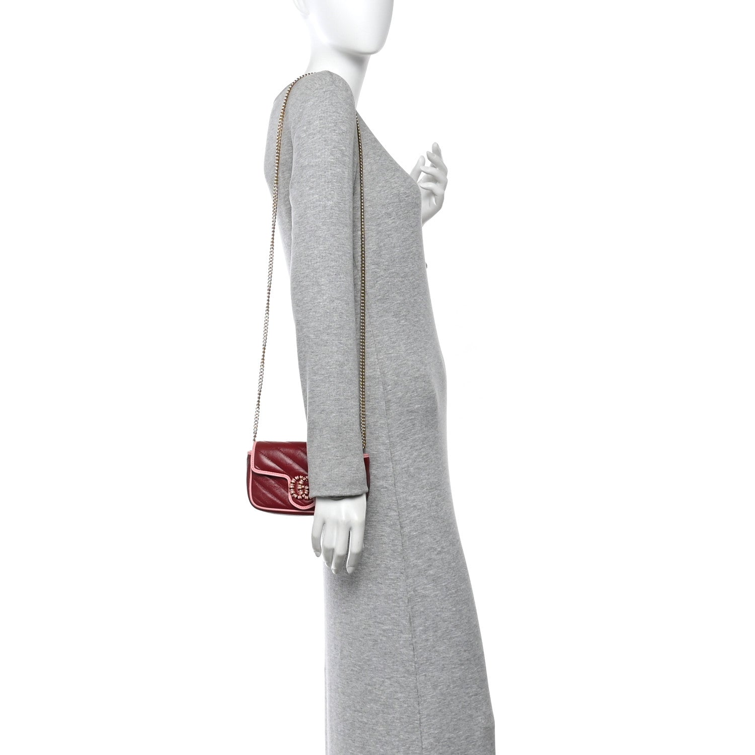 Gucci Azalea Calfskin Enamel Matelasse Diagonal Super Mini Torchon GG Marmont Shoulder Bag New Cherry Red Wild Rose