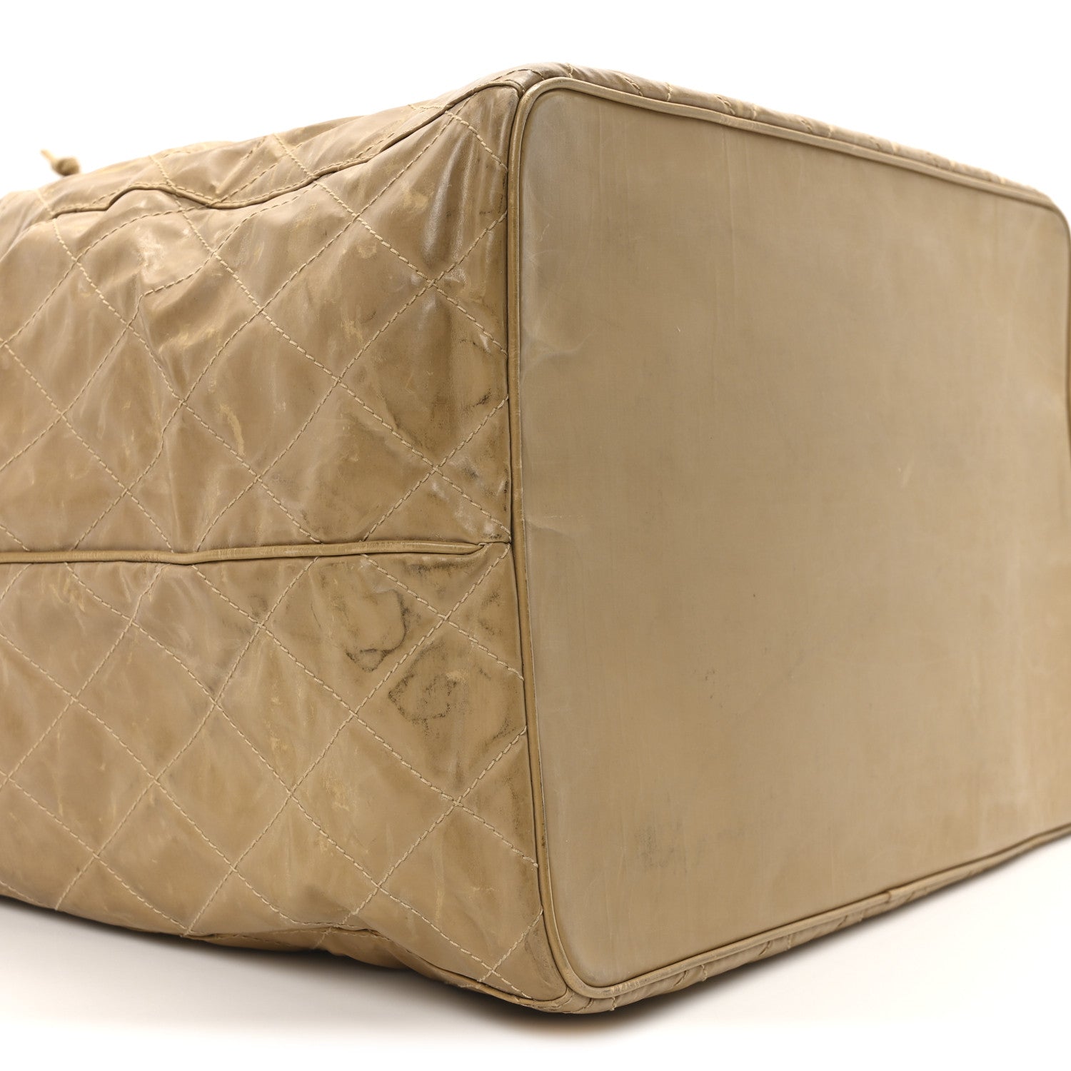 Chanel Vinyl Stitched XL Bucket Bag Beige