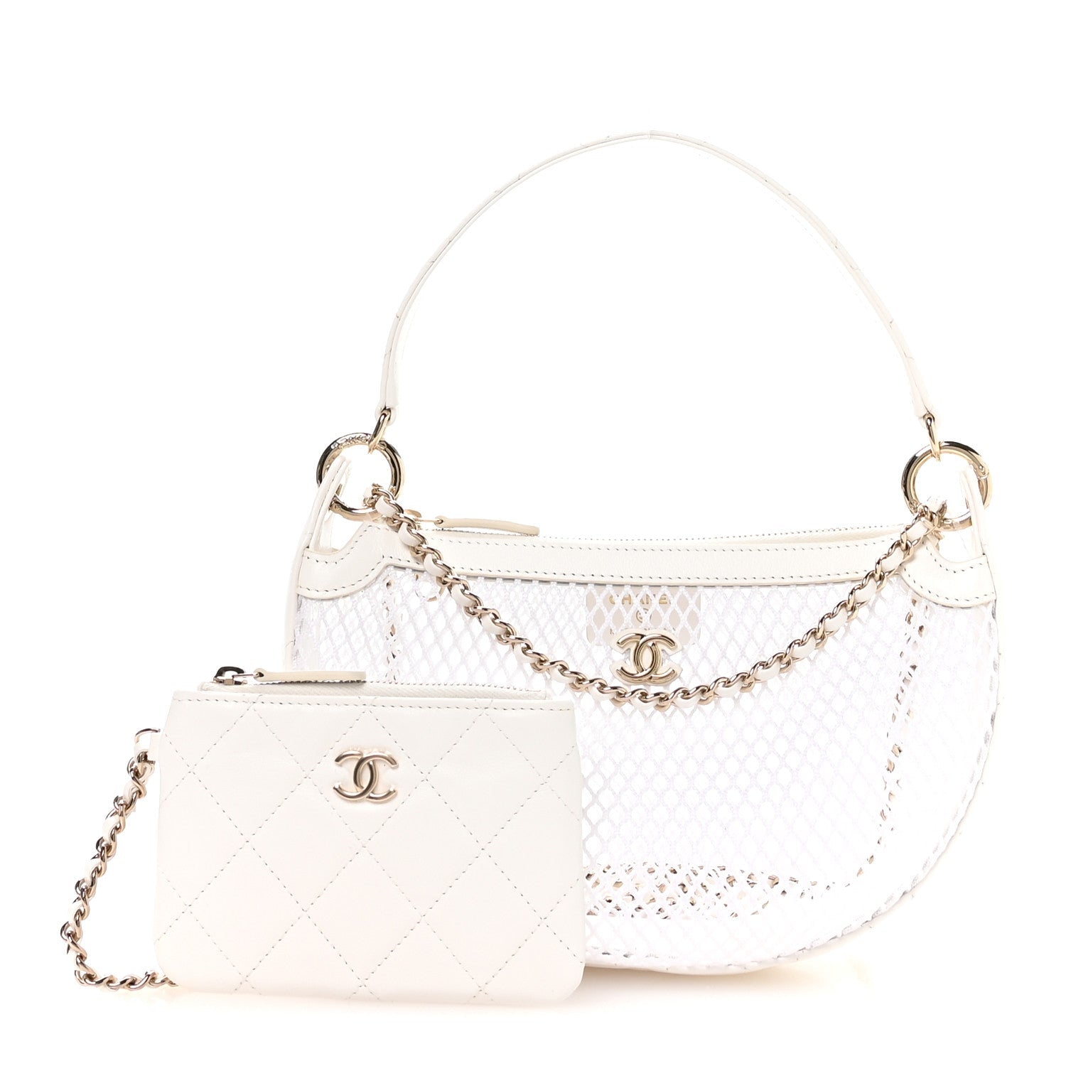 Chanel Mesh Shiny Lambskin Chain Hobo White