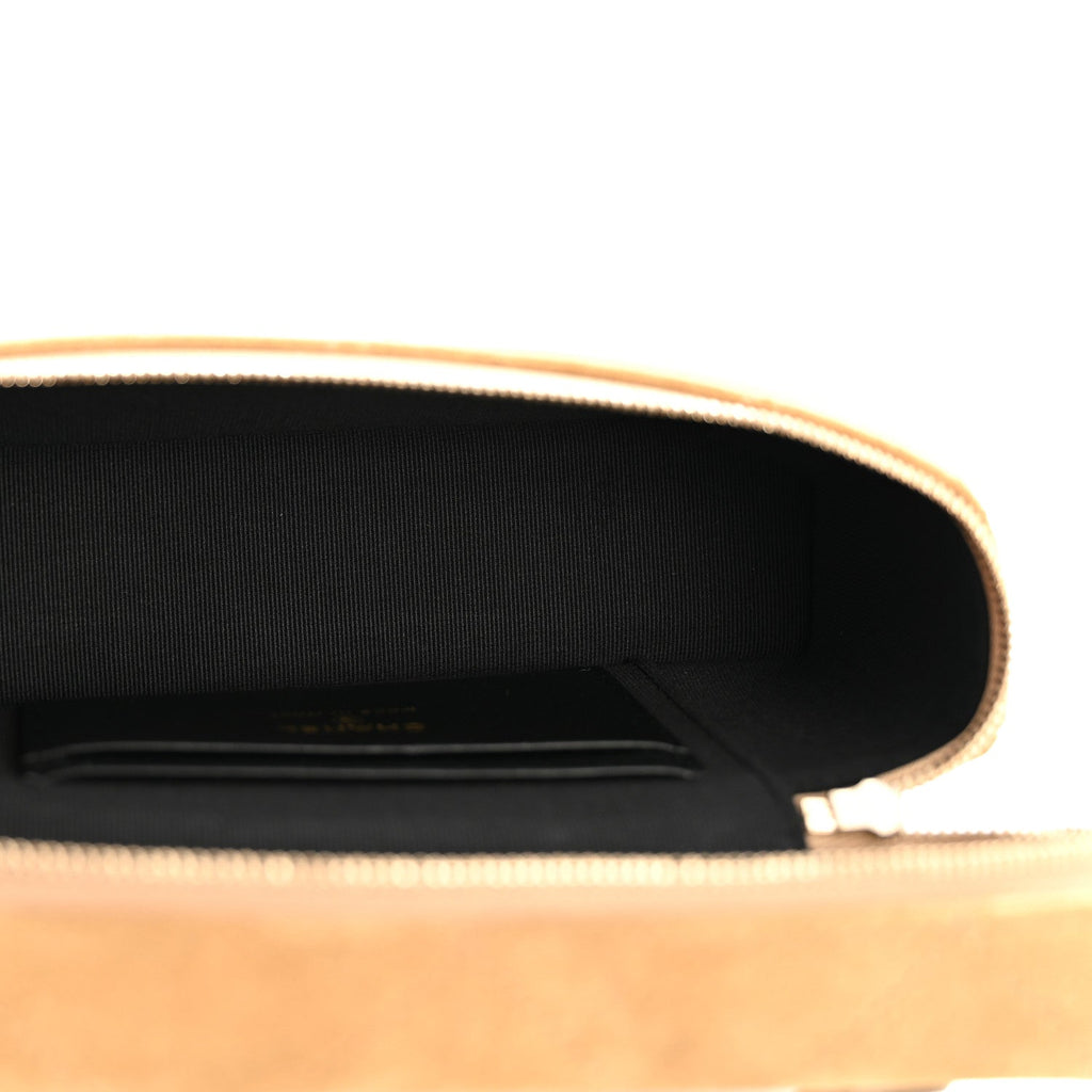Chanel Suede Calfskin Shiny Lambskin Quilted Top Handle Slim Vanity Case With Chain Beige Black