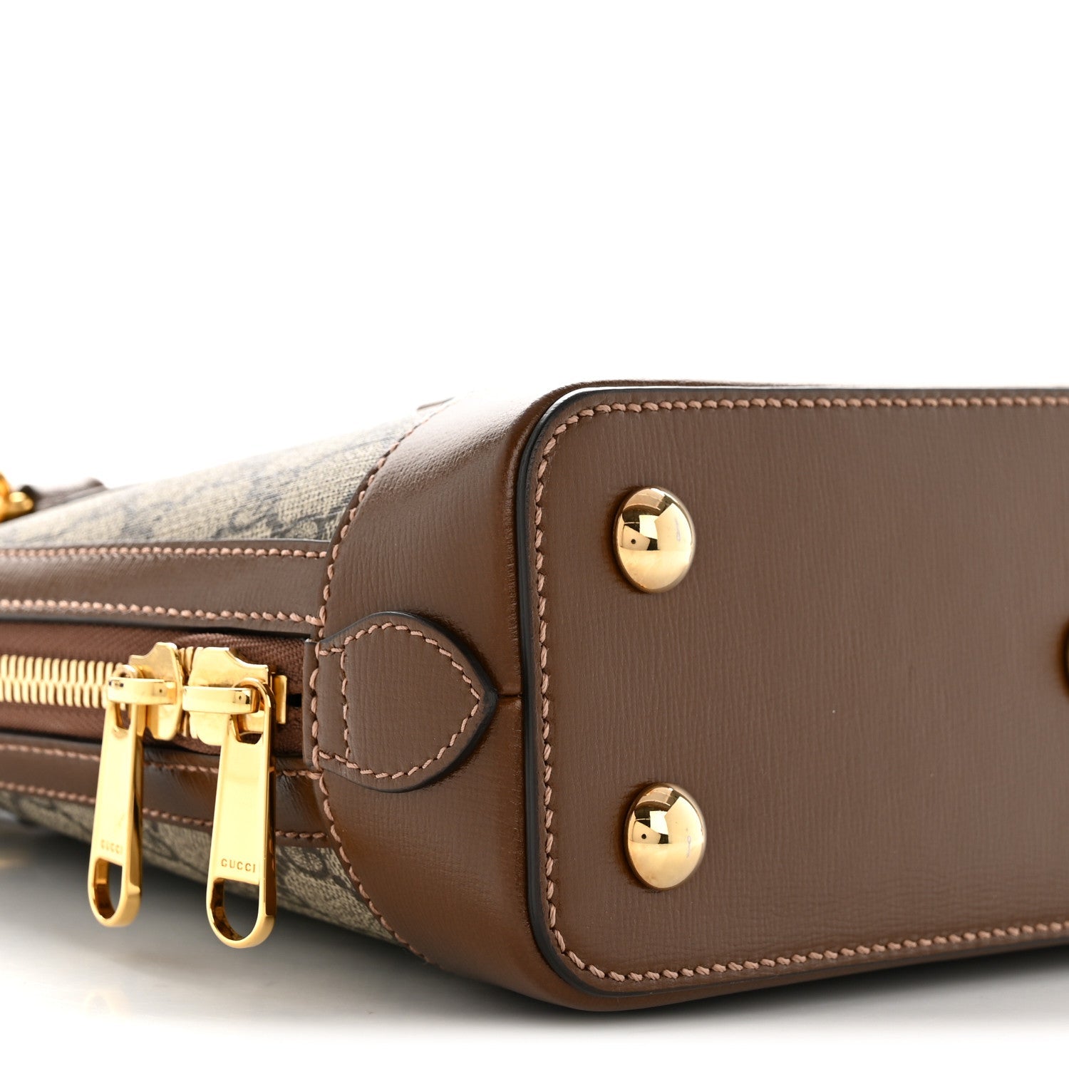 Gucci GG Supreme Monogram Azalea Calfskin Small Horsebit 1955 Top Handle Bag Beige Ebony Brown Sugar