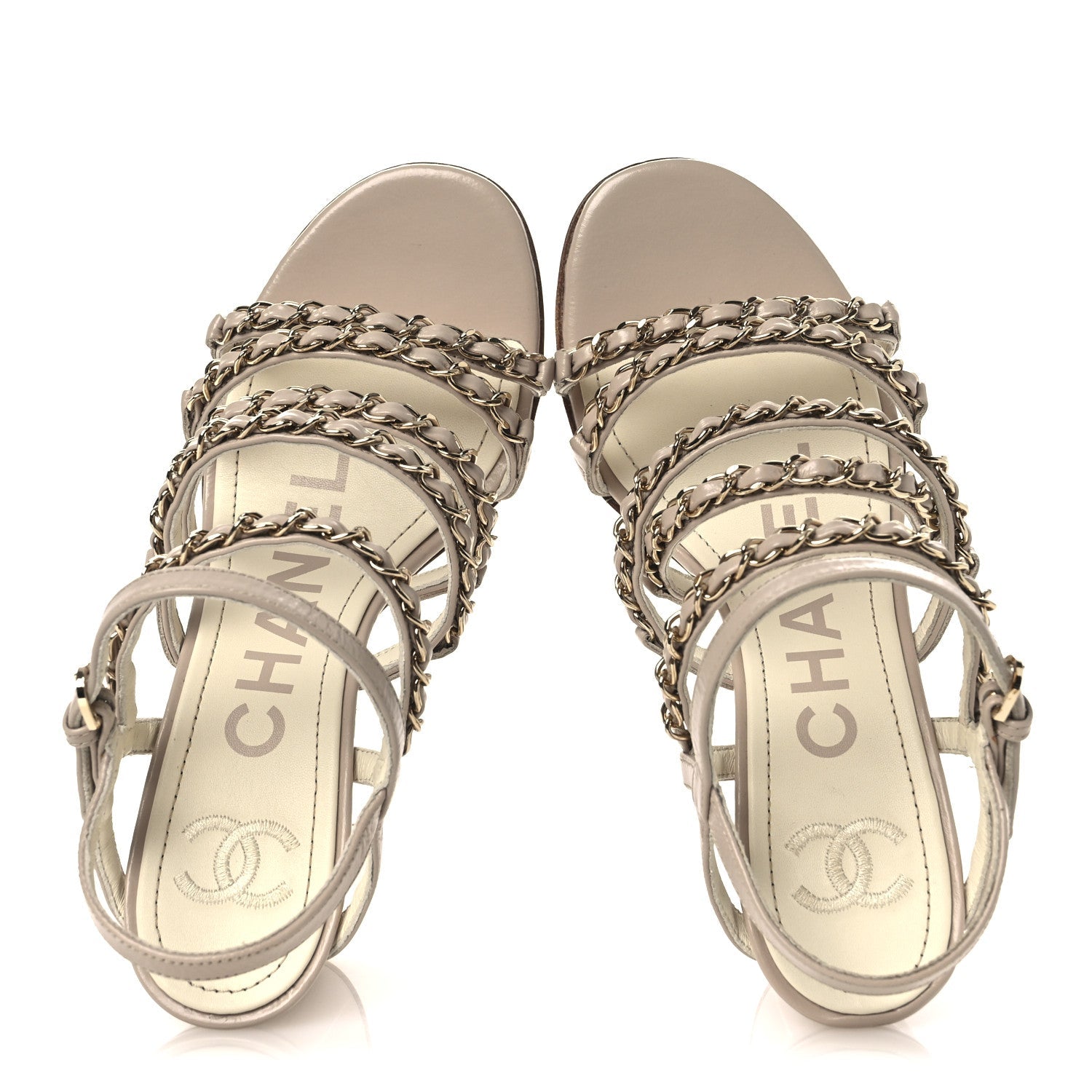 Calfskin Chain Sandals 36 Dark Beige