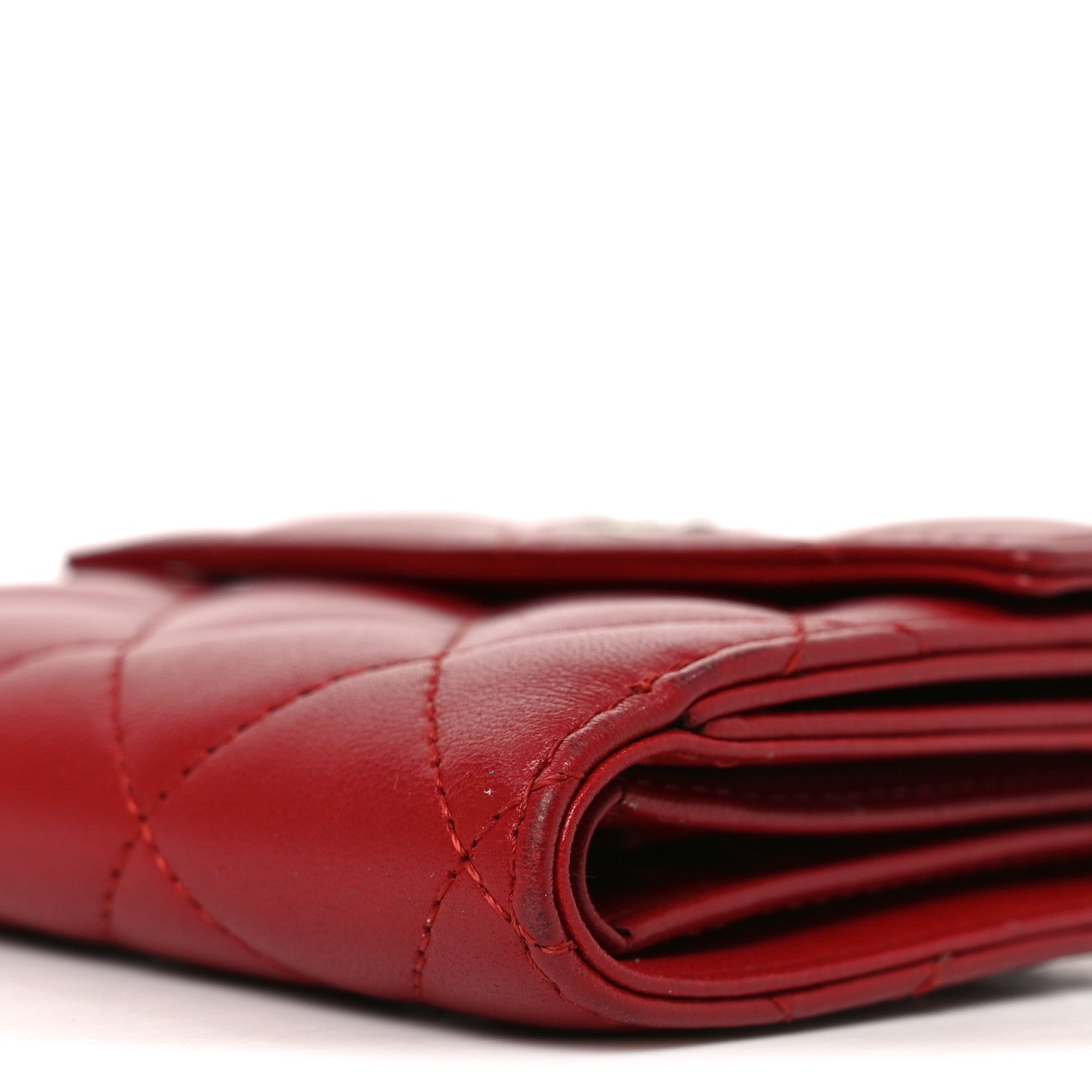 Lambskin Quilted Compact French Flap Wallet Red