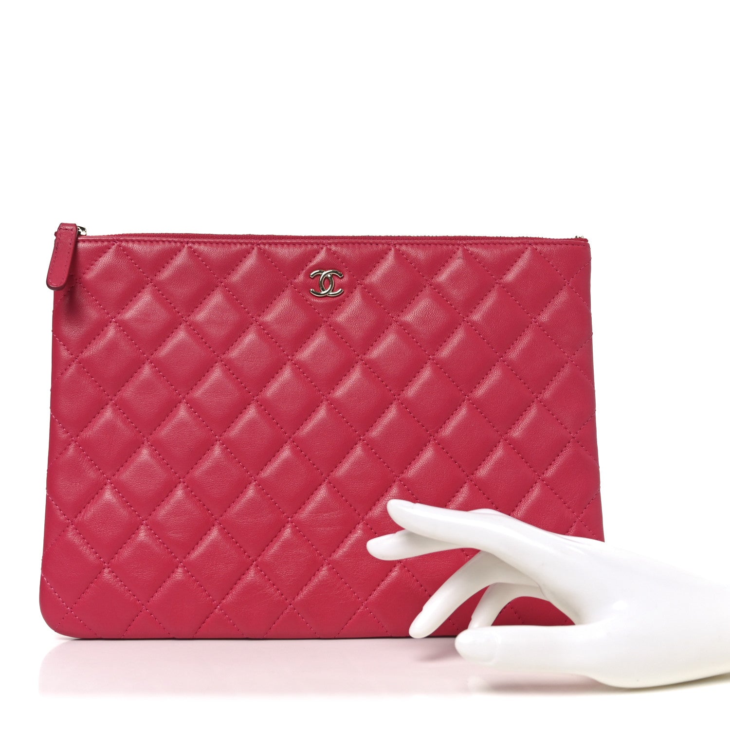 Lambskin Quilted Medium Cosmetic Case Dark Pink