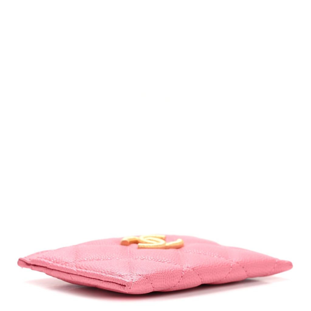 Caviar Quilted Textured CC Card Holder Pink