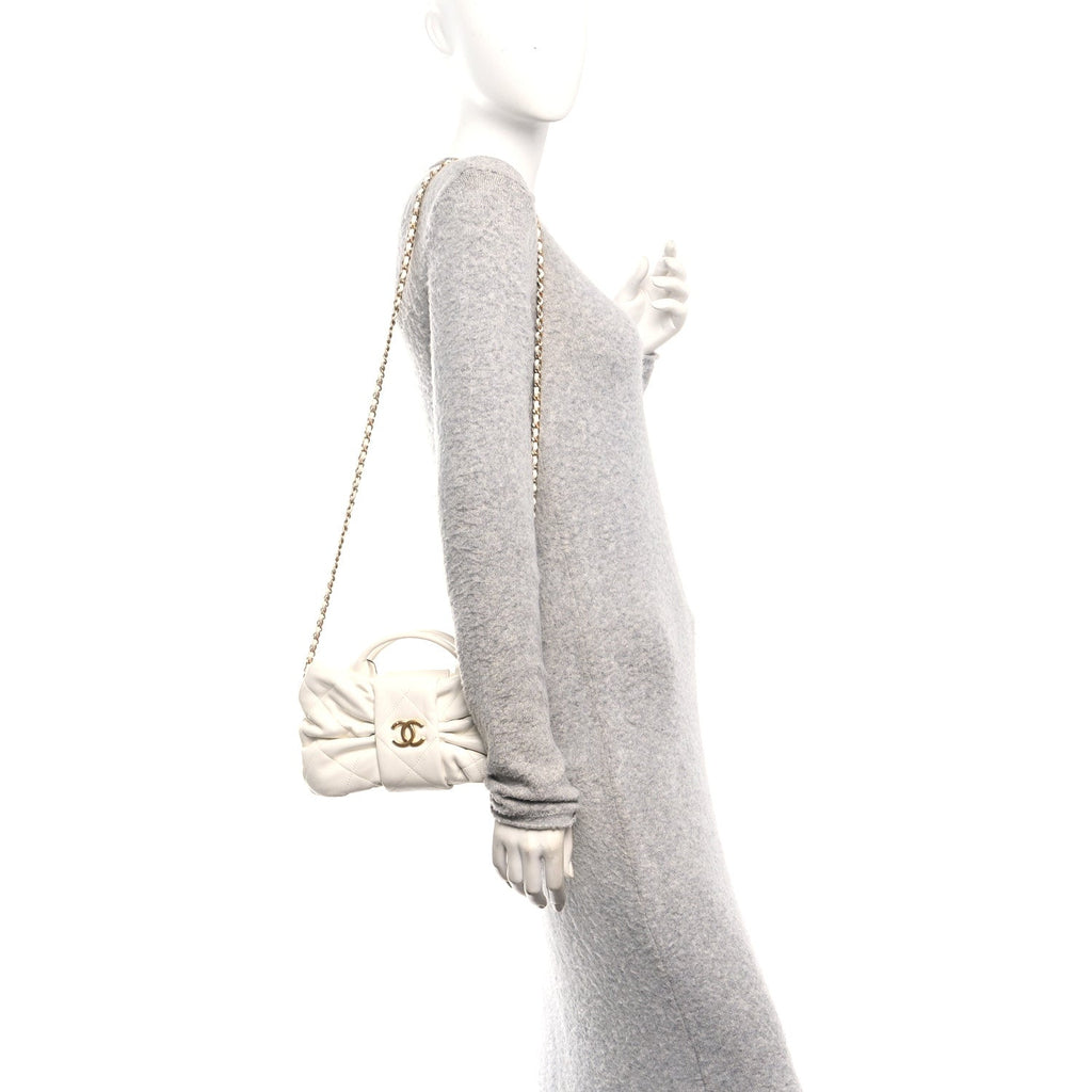 Chanel Lambskin Quilted Mini Bow Bag White