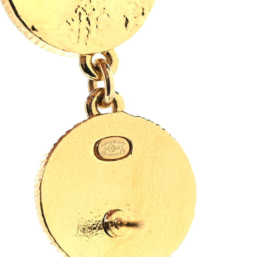 Metal Resin Disc CC Long Drop Earrings Gold Black