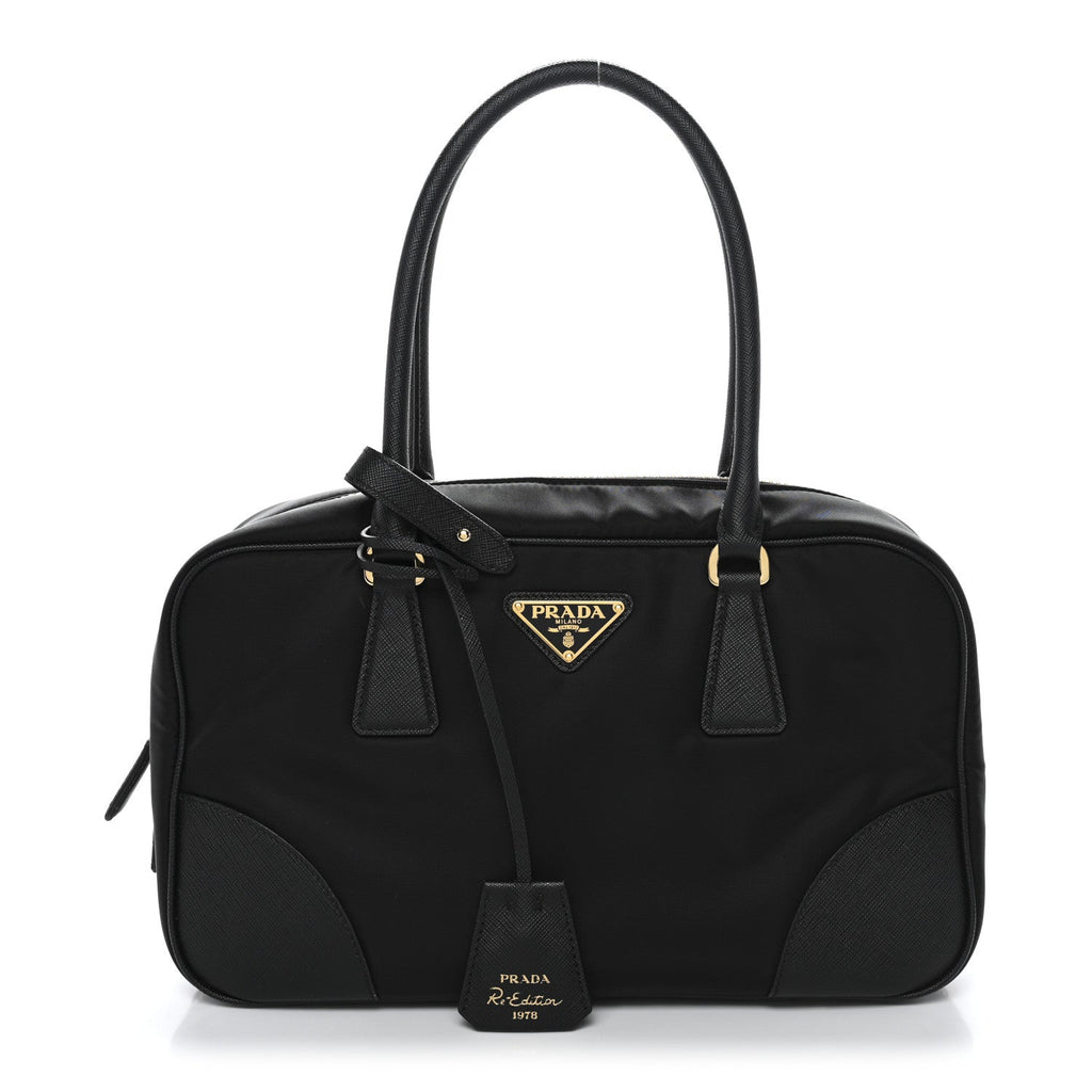 Prada Re-Nylon Saffiano Medium Re-Edition 1978 Two Handle Bag Black