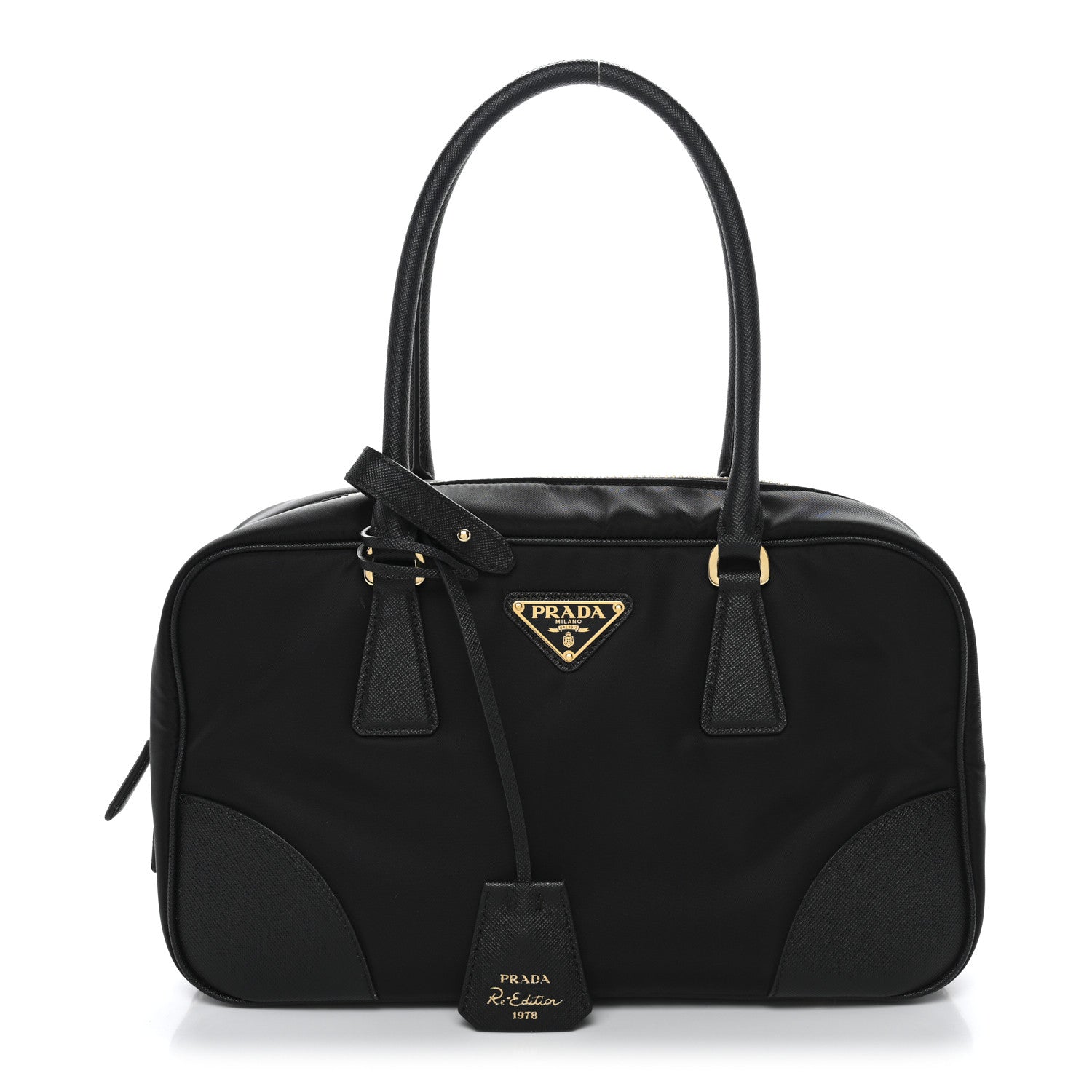 Prada Re-Nylon Saffiano Medium Re-Edition 1978 Two Handle Bag Black