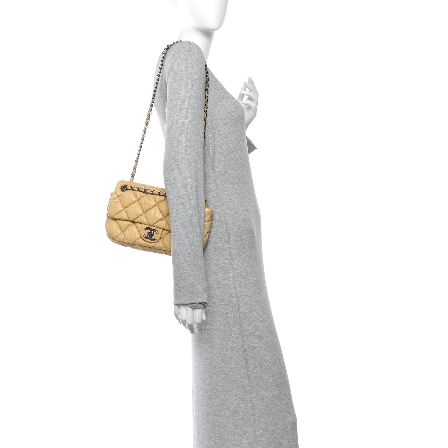 Chanel Calfskin Quilted Medium Bubble Quilt Flap Bag Beige
