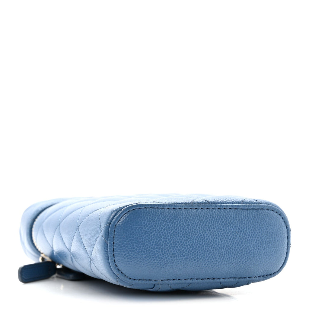 Chanel Caviar Quilted Phone Holder With Chain Blue