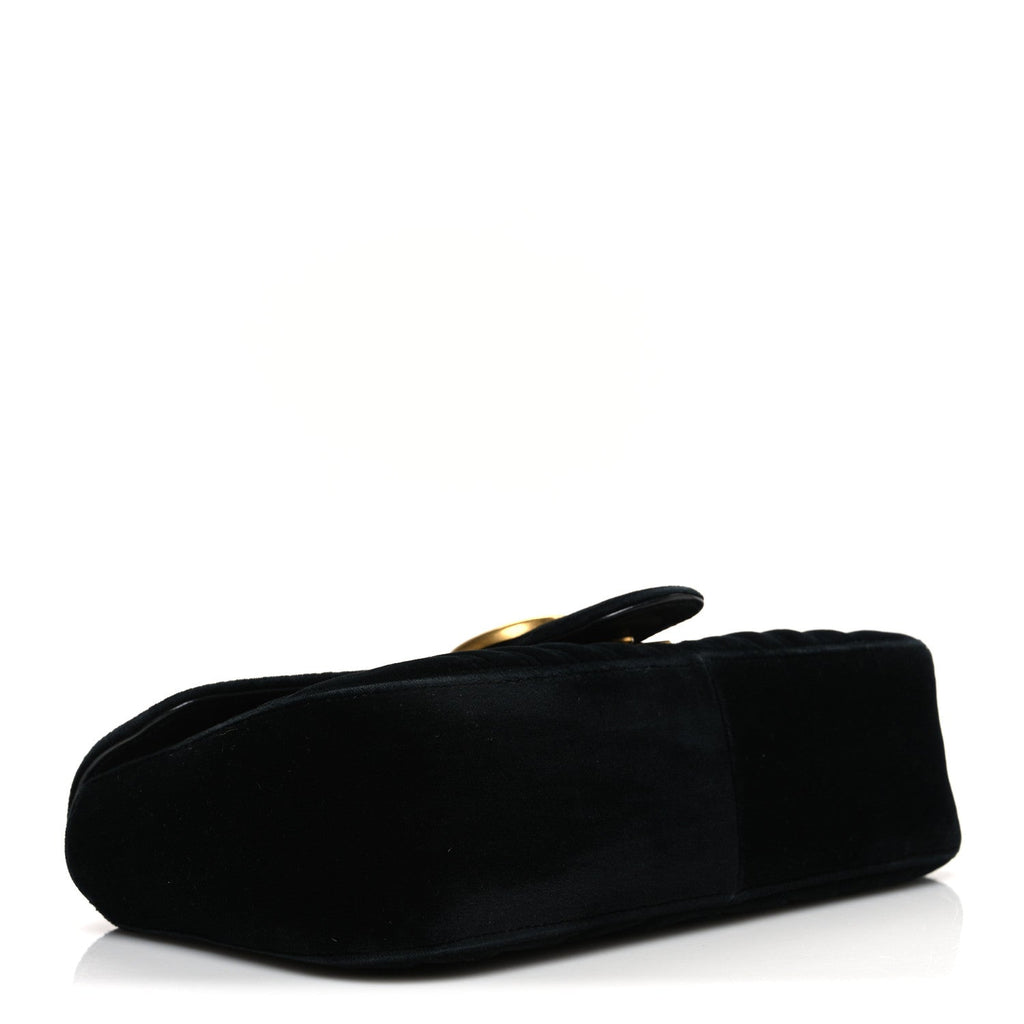 Gucci Velvet Matelasse Small GG Marmont Shoulder Bag Black