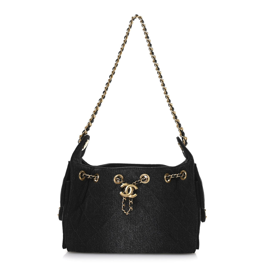 Chanel Washed Denim Quilted Mini Chanel 25 Handbag Black