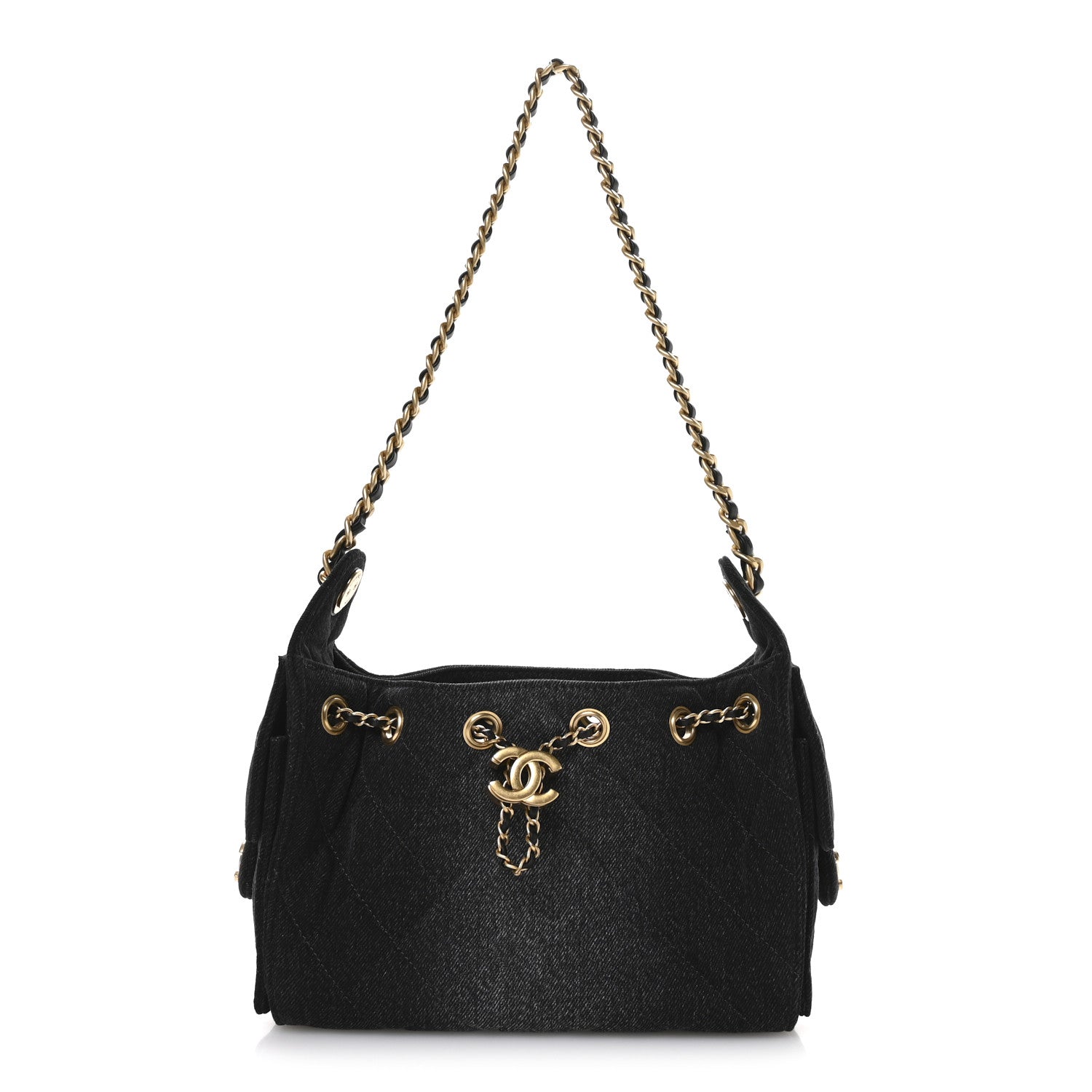 Chanel Washed Denim Quilted Mini Chanel 25 Handbag Black