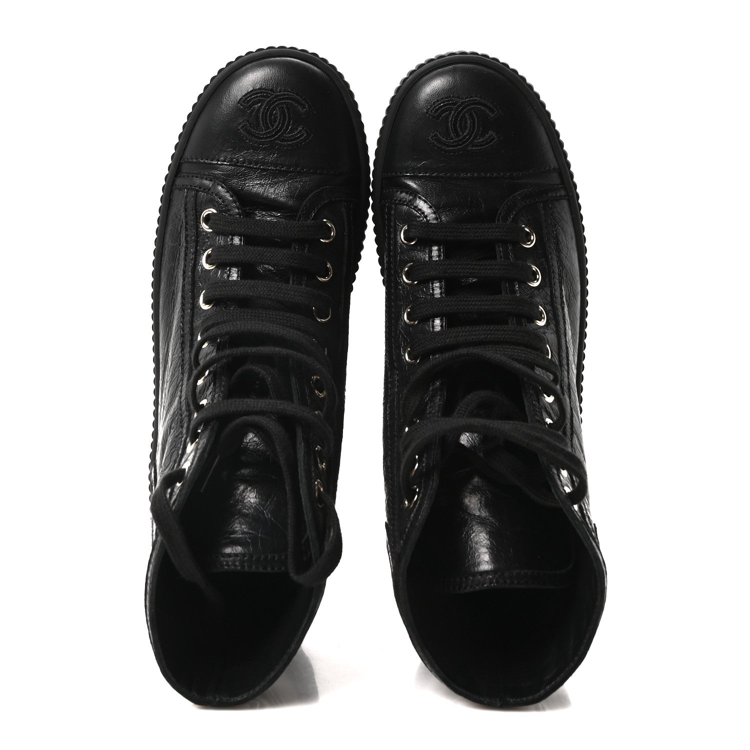 Aged Calfskin Lace Up Cap Toe Sneakers 36 Black White