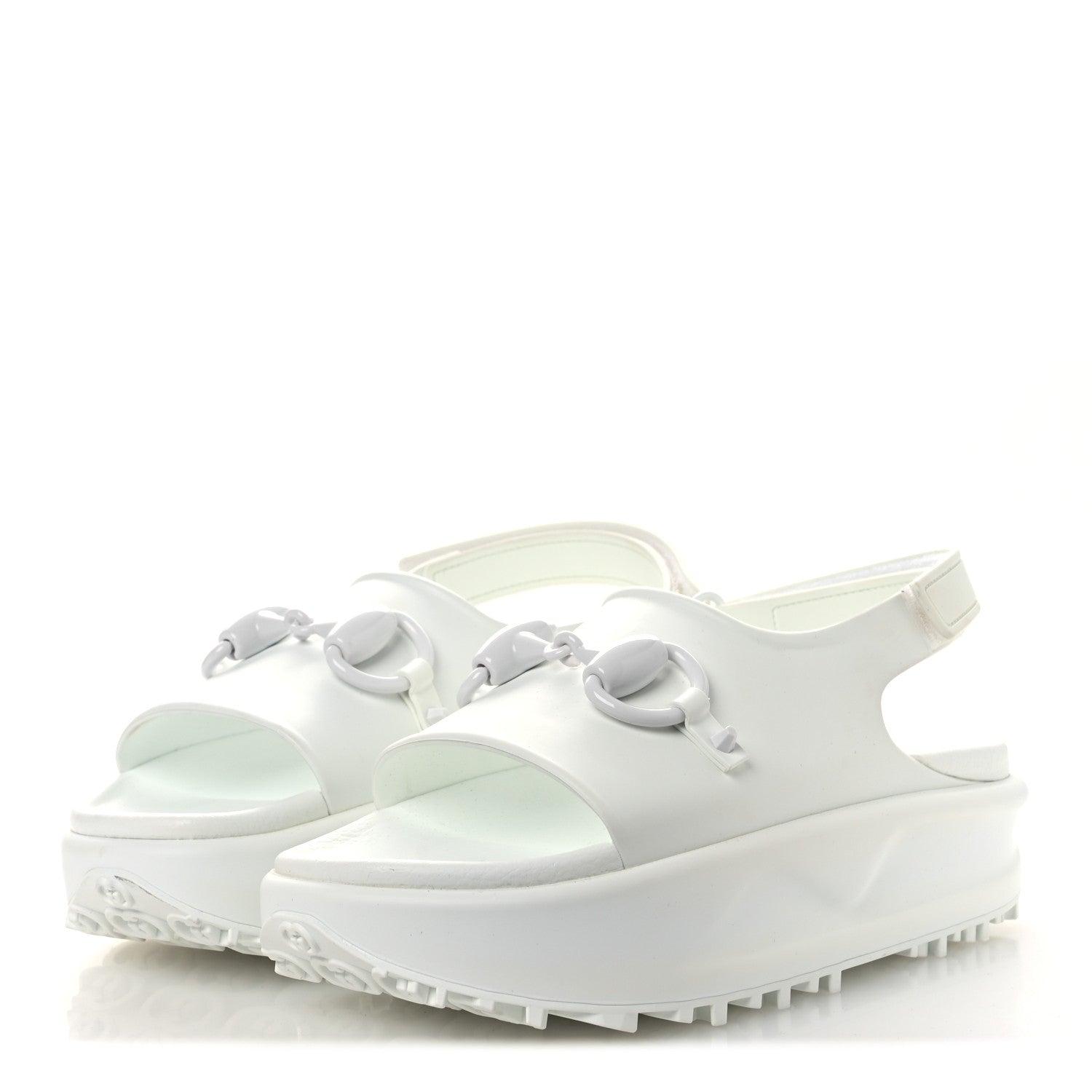 Gucci Soft Rubber Horsebit Touch Womens Strapped Sandals 38 Great White