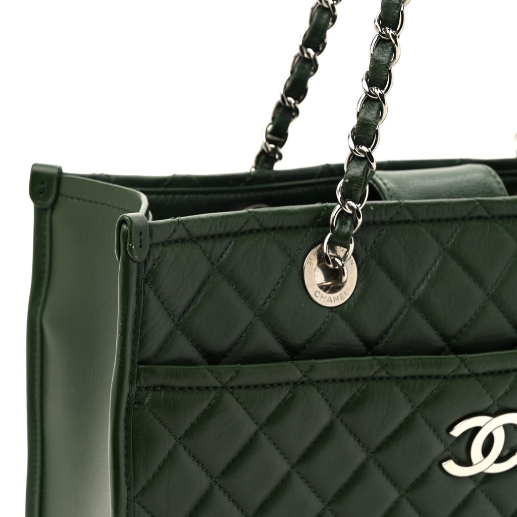 Chanel Aged Calfskin Quilted Large Working Vibe Camera Case Khaki