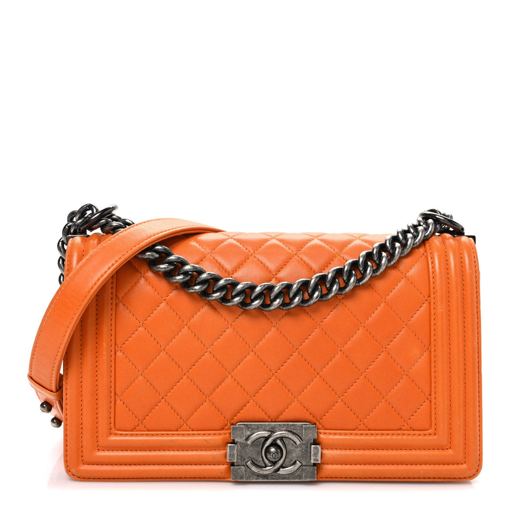 Chanel Lambskin Quilted Medium Boy Flap Orange