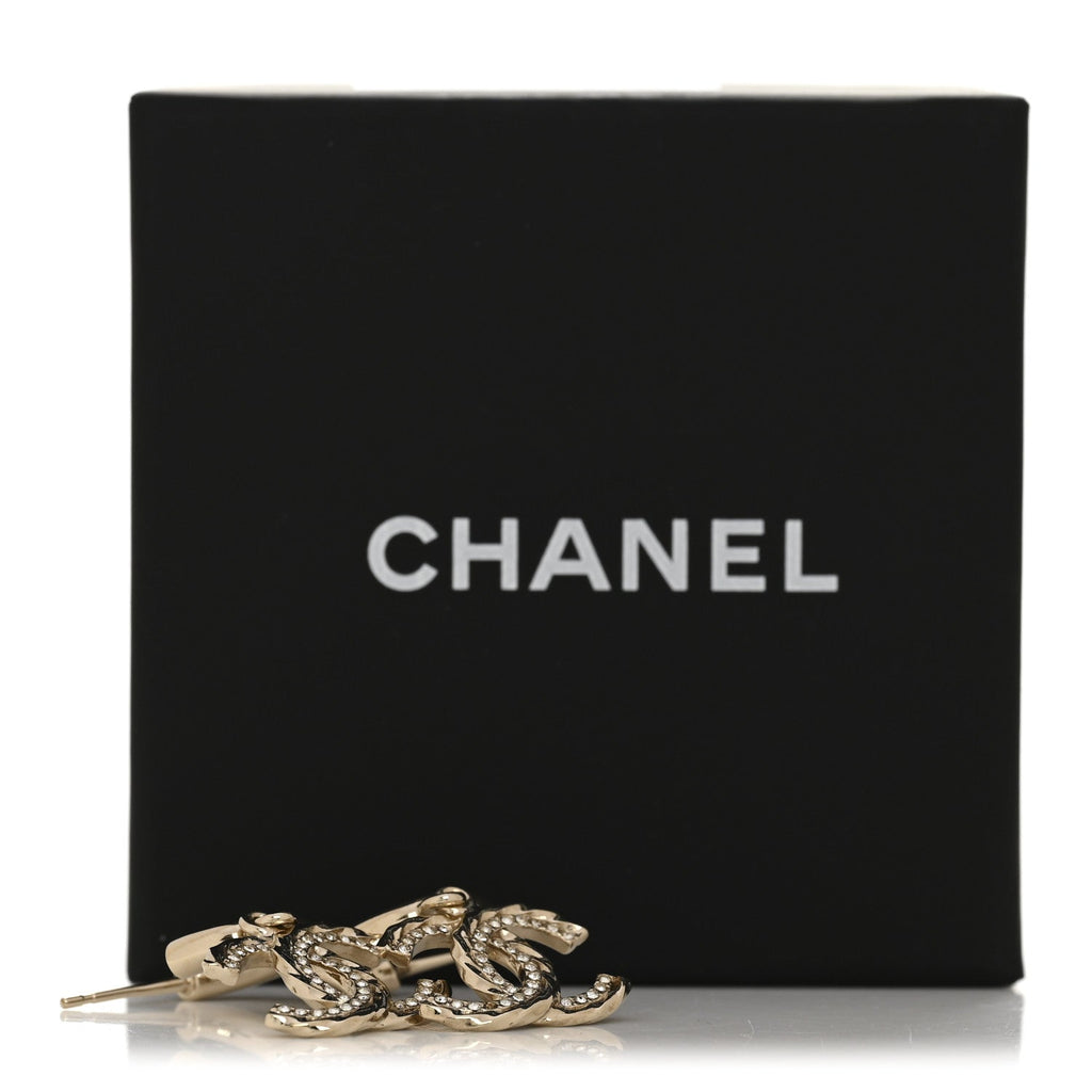 Metal Crystal CC Hoop Drop Earrings Gold