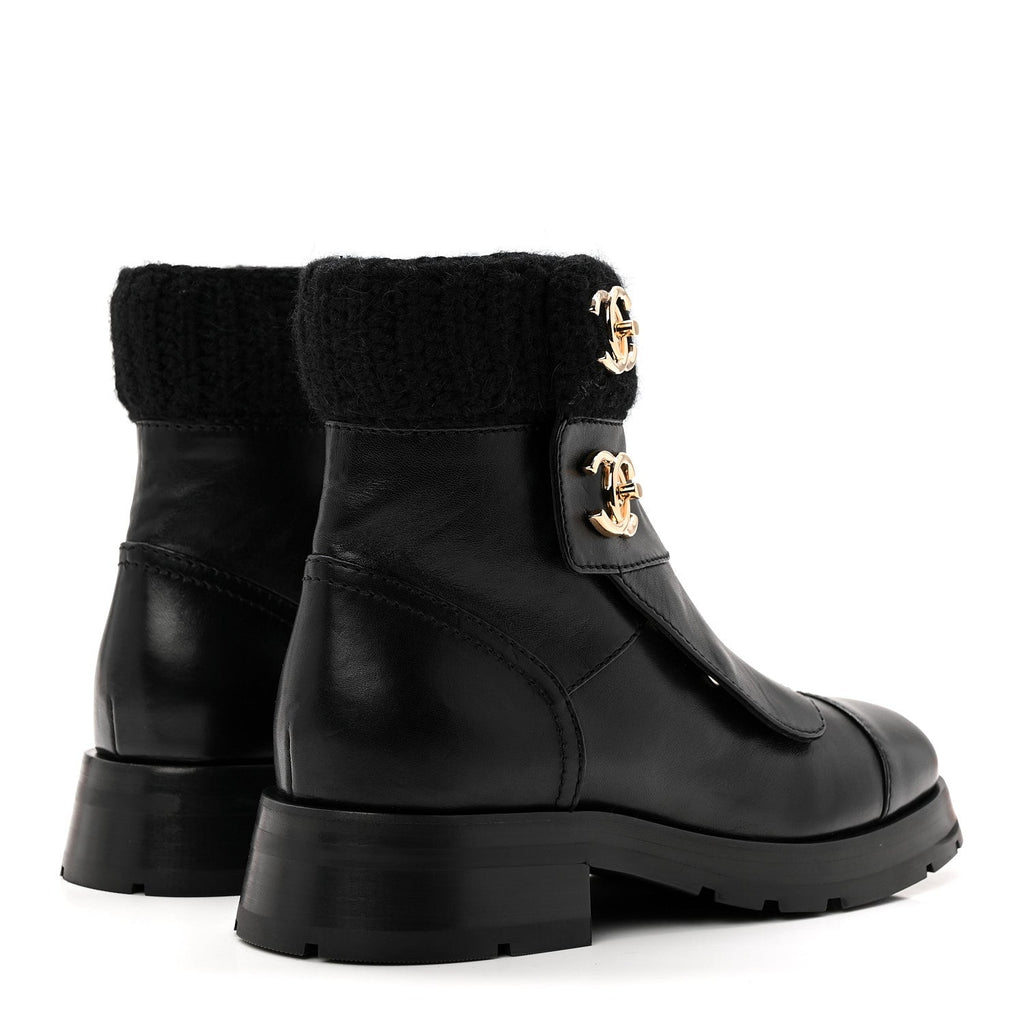 Calfskin Knit CC Short Boots 38 Black