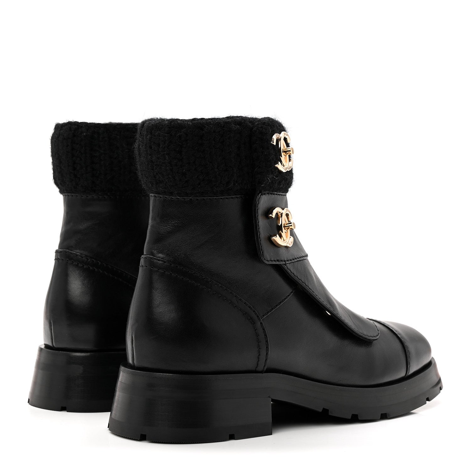 Calfskin Knit CC Short Boots 38 Black