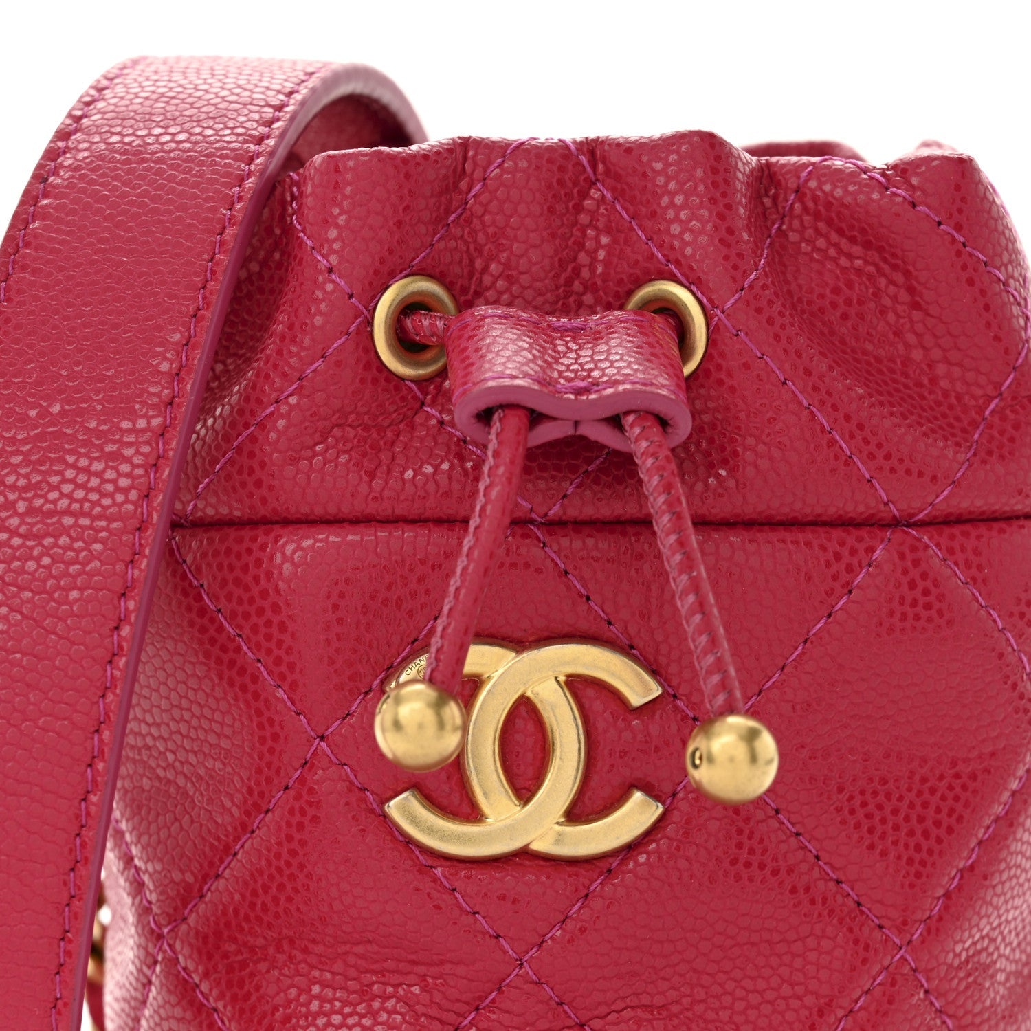 Chanel Caviar Quilted Twist Your Buttons Mini Bucket Bag Fuchsia