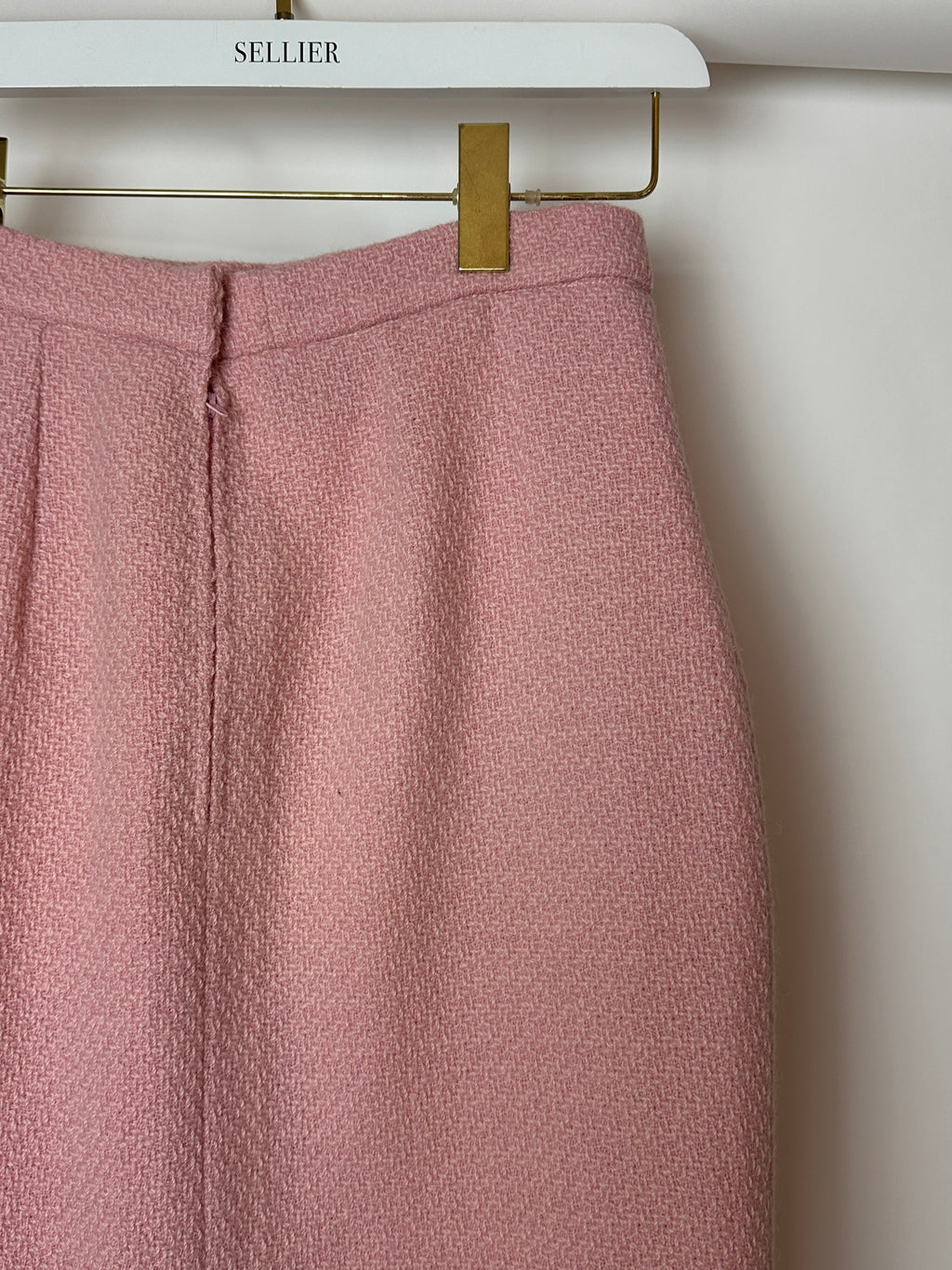 Chanel 93C Pink Tweed Skirt and Jacket Set with Logo Buttons and Pocket Detail FR 38 (UK 10)