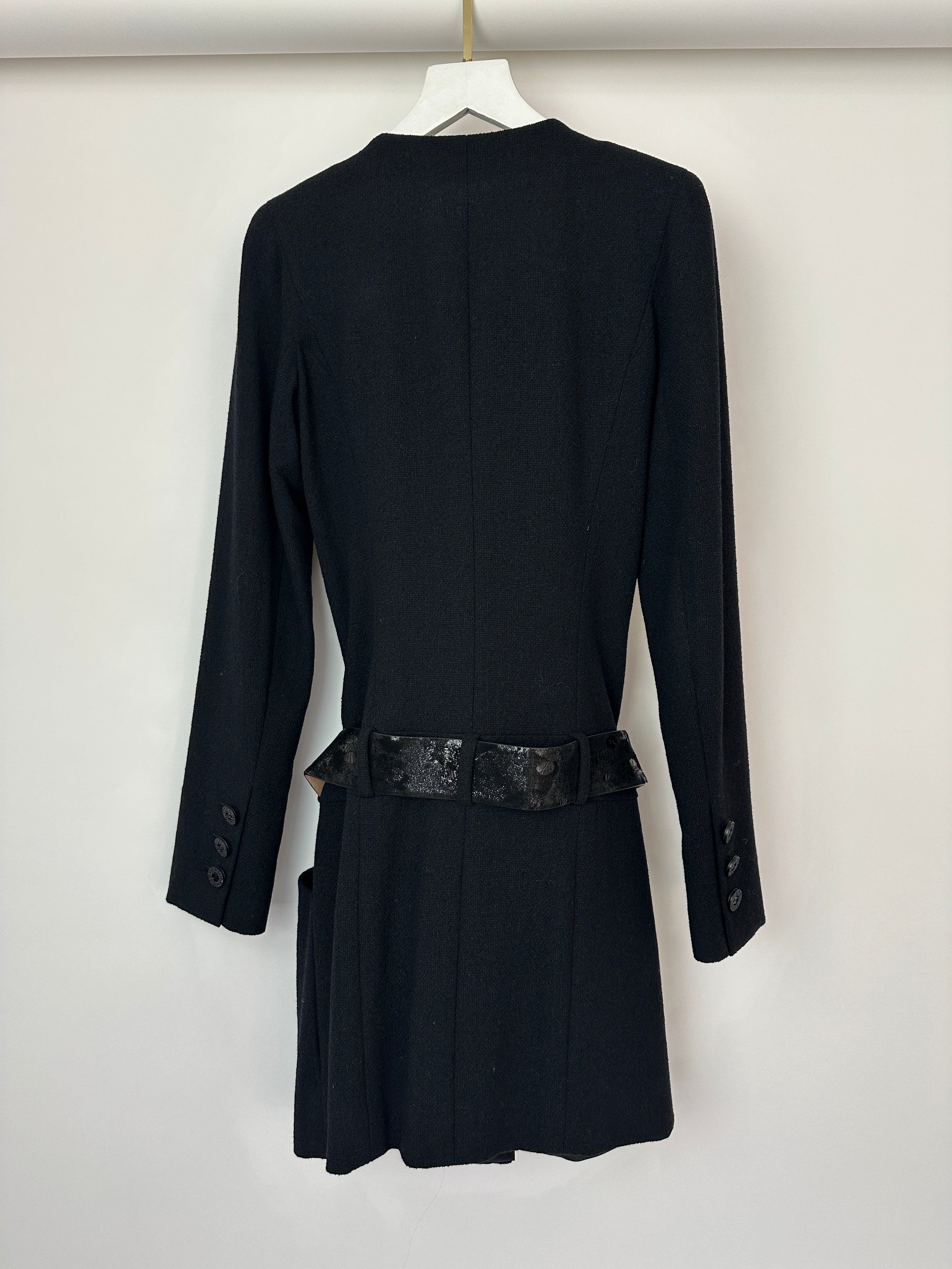 Chanel 09A Black Wool Short Dress with Crystal CC Buttons & CC Belt Details Size FR 34 (UK 6) RRP £3120