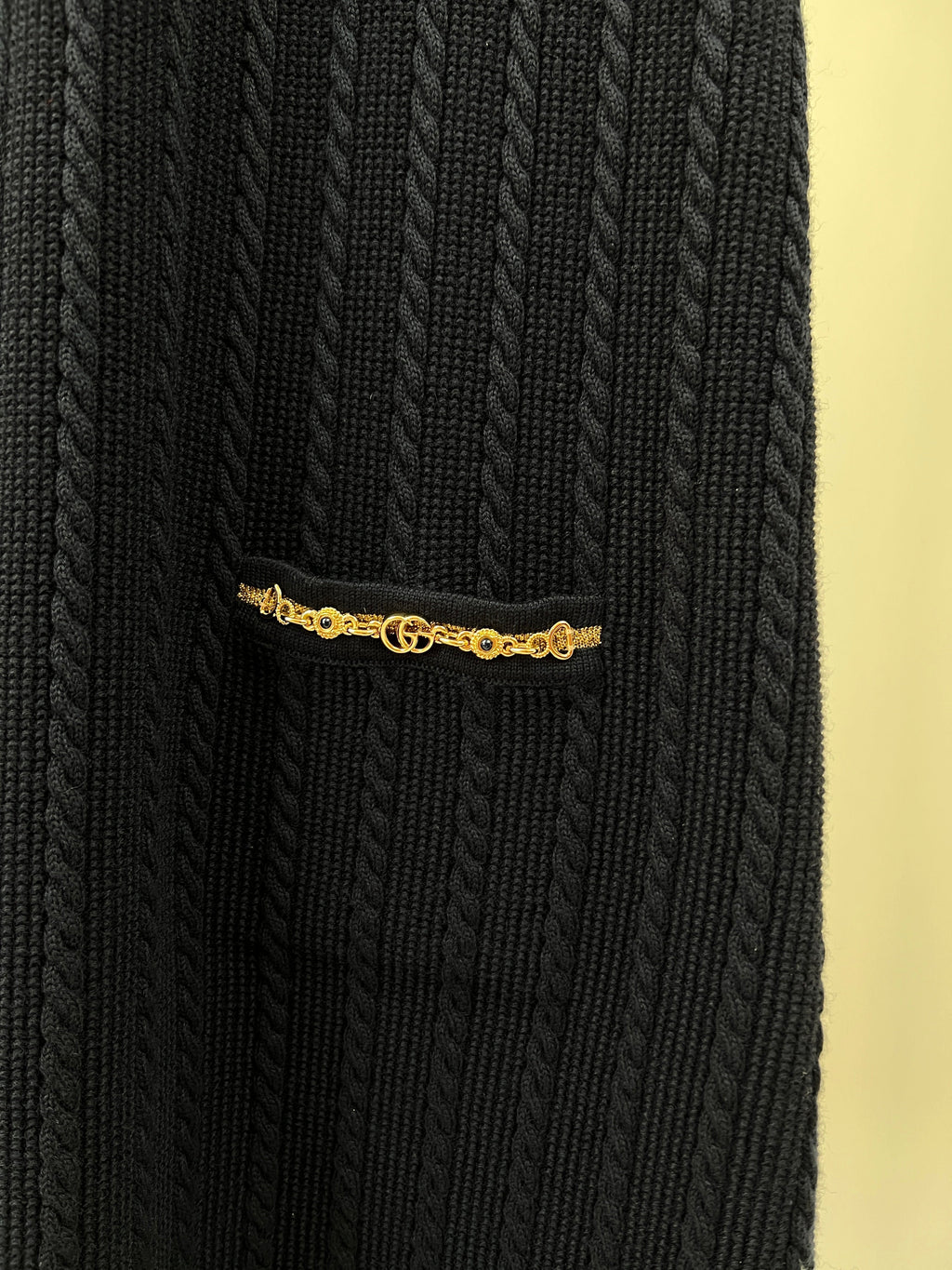 Gucci Navy Knitted Mini Dress with Gold Chain Pocket Details Size IT S (UK 8)