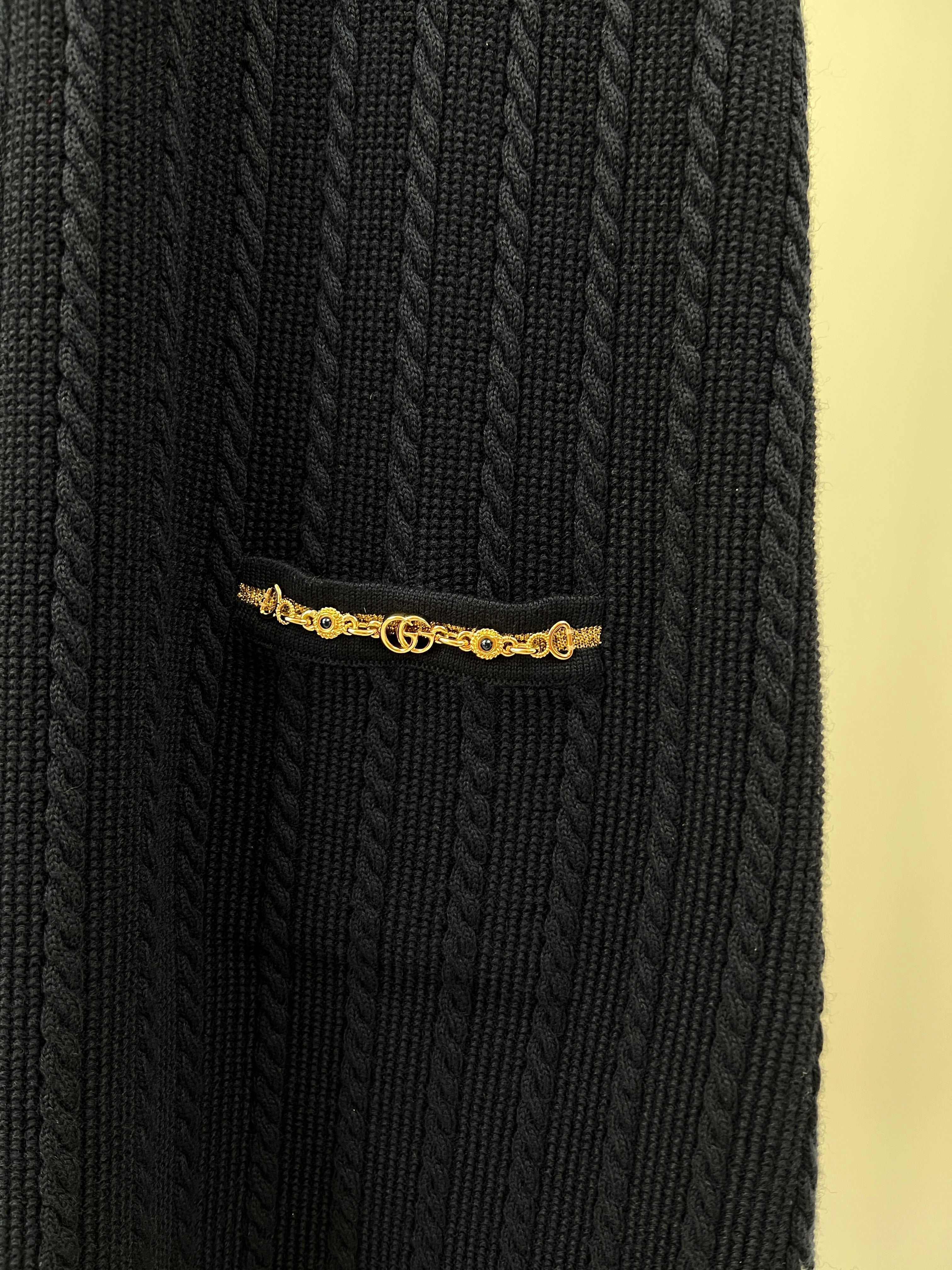 Gucci Navy Knitted Mini Dress with Gold Chain Pocket Details Size IT S (UK 8)