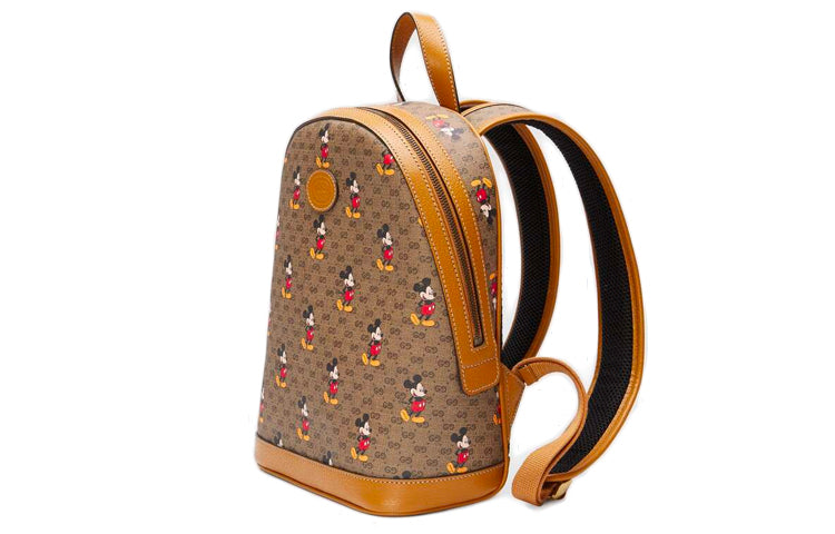 GUCCI x Disney Crossover Mickey Mouse Printing Logo Leather Logo Canvas Schoolbag Backpack Small Unisex Ebony / Brown 552884-HWUDM-8603