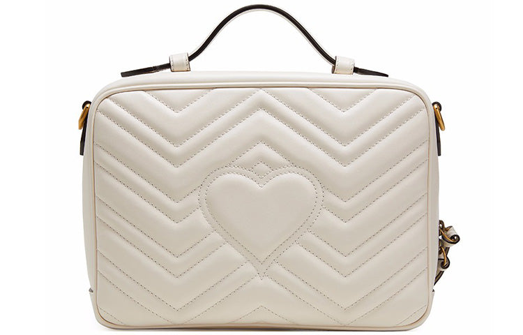 GUCCI GG Marmont Gold Label Logo Tassel Stripe Webbing Shoulder Strap White Handbag 498100-DTDPT-8283