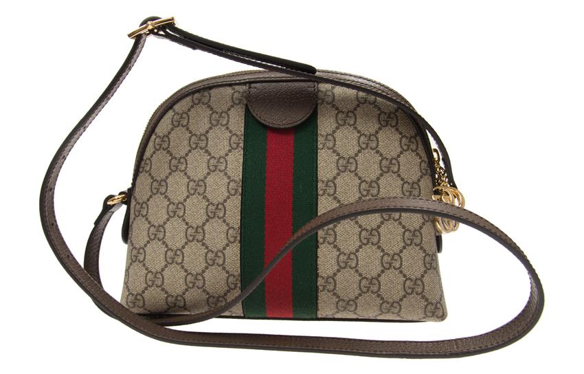 (WMNS) GUCCI Ophidia Gold Logo Retro GG Stripe Webbing Canvas Shoulder Messenger Bag Small / Brown 499621-K05NG-8745