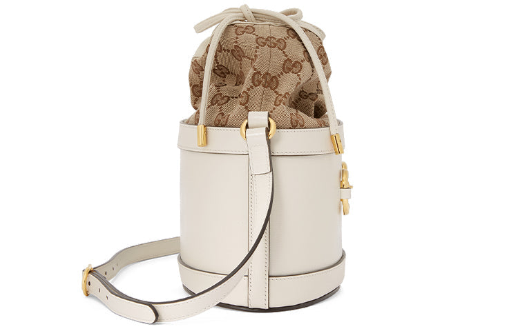 (WMNS) GUCCI Horsebit 1955 Retro Gold buckle Logo Canvas Drawstring Shoulder Messenger Bag White 602118-1DBUG-9095