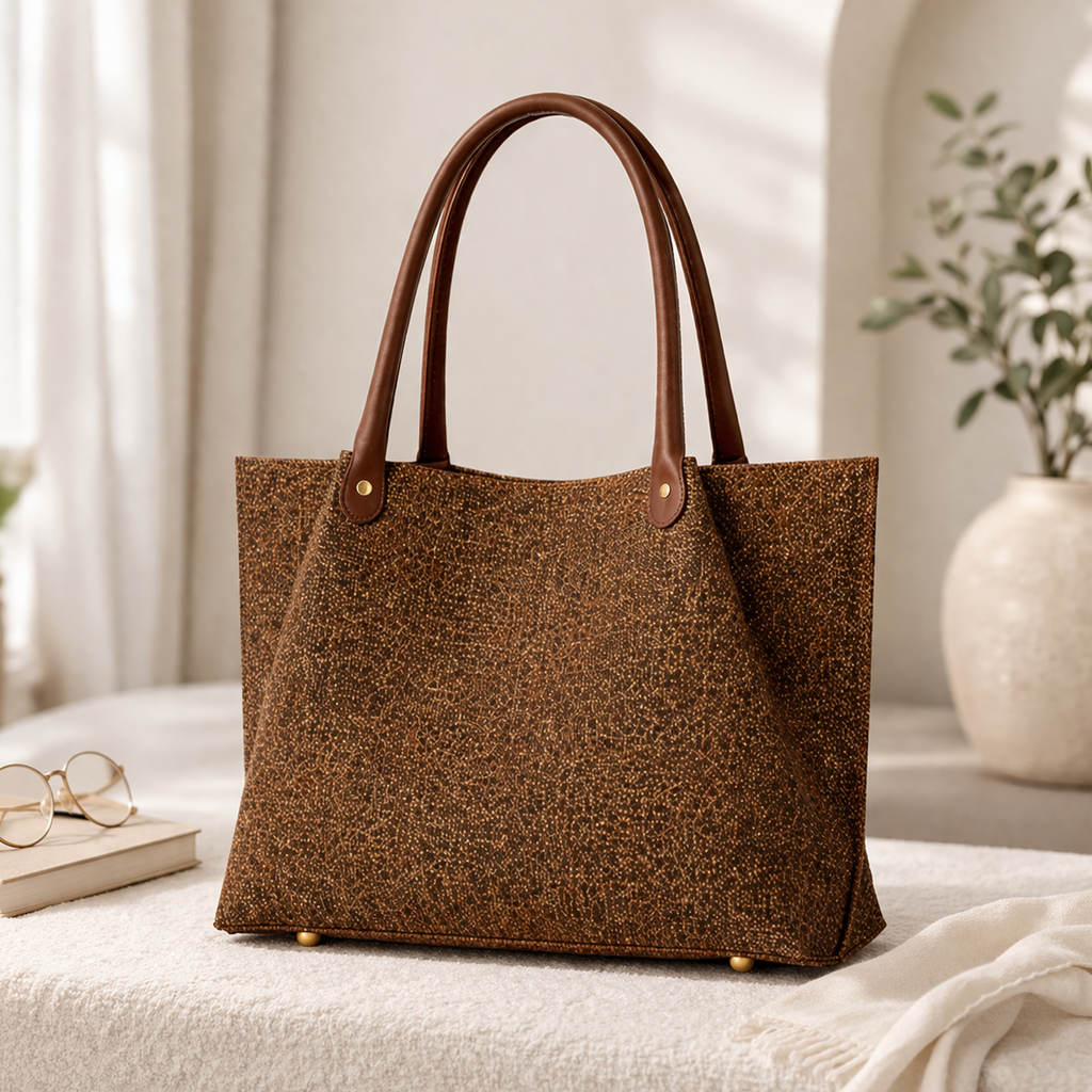 Daily Tote Canvas  Bag - Premium Woven Fabric Brown