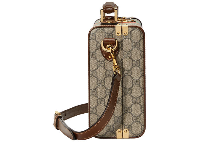 GUCCI Fake Not Series Alphabet Stripe Printing Logo Leather Logo Canvas handbag Unisex / Brown 633587-2GCAG-8280