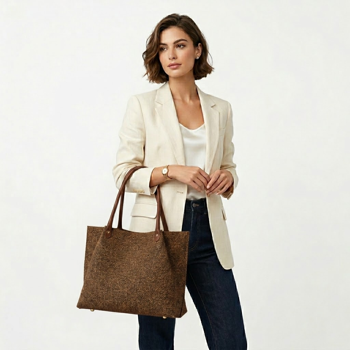 Daily Tote Canvas  Bag - Premium Woven Fabric Brown