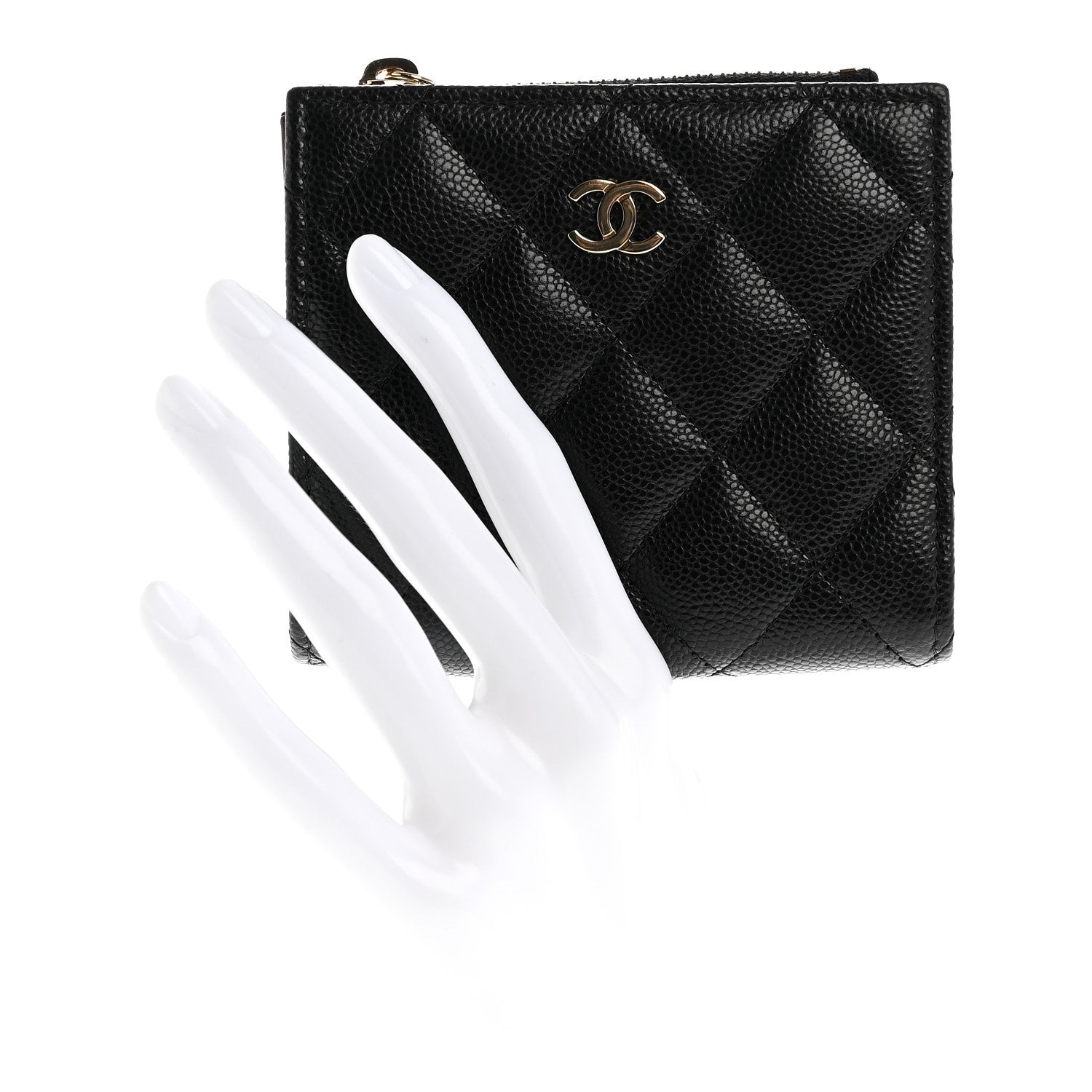 Caviar Quilted CC Zip Compact Wallet Black