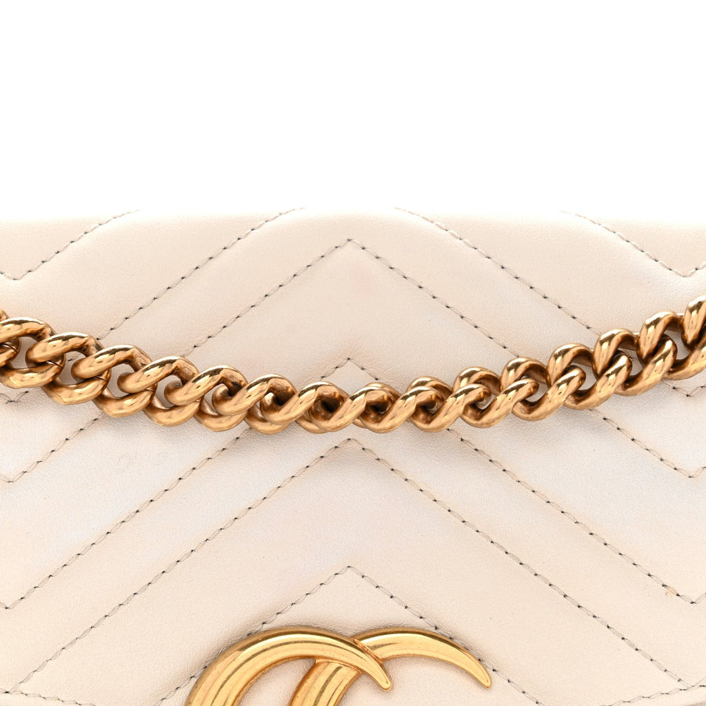 Gucci Calfskin Matelasse Small GG Marmont Shoulder Bag White