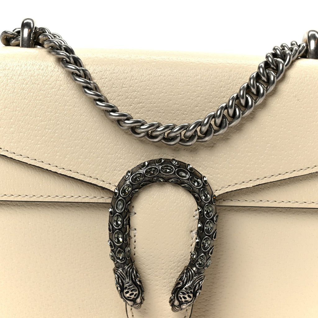 Gucci Textured Calfskin Crystal Mini Dionysus Shoulder Bag Mystic White
