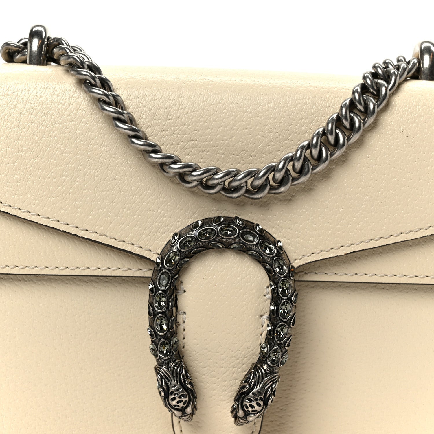 Gucci Textured Calfskin Crystal Mini Dionysus Shoulder Bag Mystic White