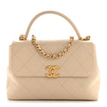 Chanel Calfskin Stitched Flap Top Handle Beige
